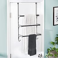 Vista 2 de Auledio Toallero triple ajustable sobre la puerta con ganchos, negro