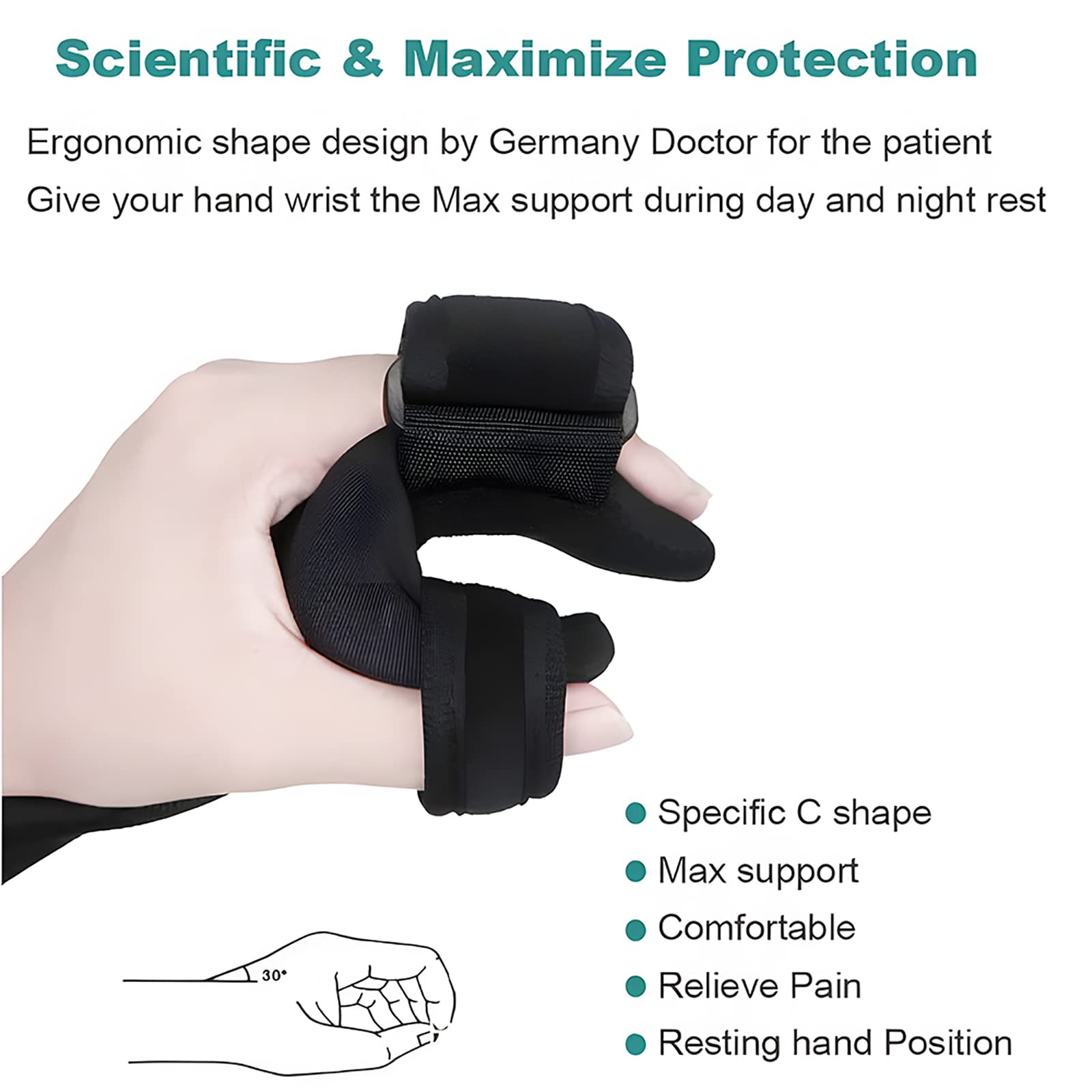 Férula de Mano en Reposo, muñequera, Correas Ajustables, Soporte de descompresión, cómoda y Transpirable, para fracturas, esguinces, inmovilización traumática de Lesiones de Dedo o Pulgar