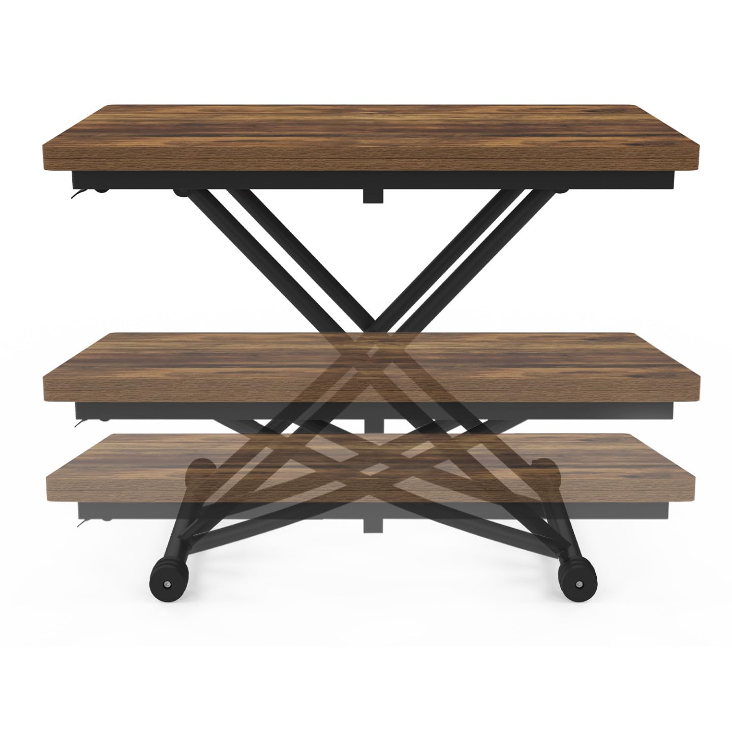 IDMarket - Couchtisch 2 in 1 aufklappbar zu einem rechteckigen Esstisch Urbana 100 cm Dunkles Holz und schwarzes Industriedesign