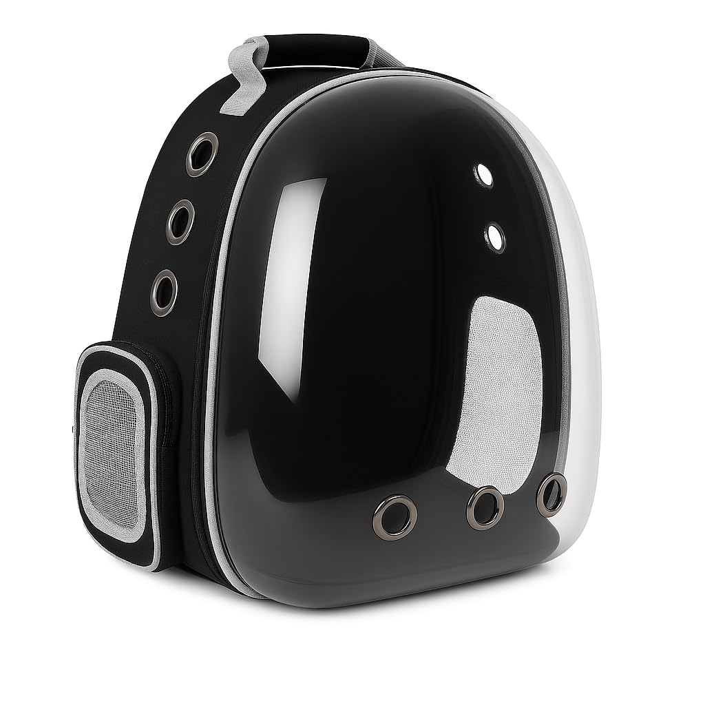 Mochila para Mascotas con Cápsula Transparente, Transportín Portátil para Gatos y Perros Pequeños, Pets, Ventilación Múltiple, Diseño Ergonómico, Mochila Negra