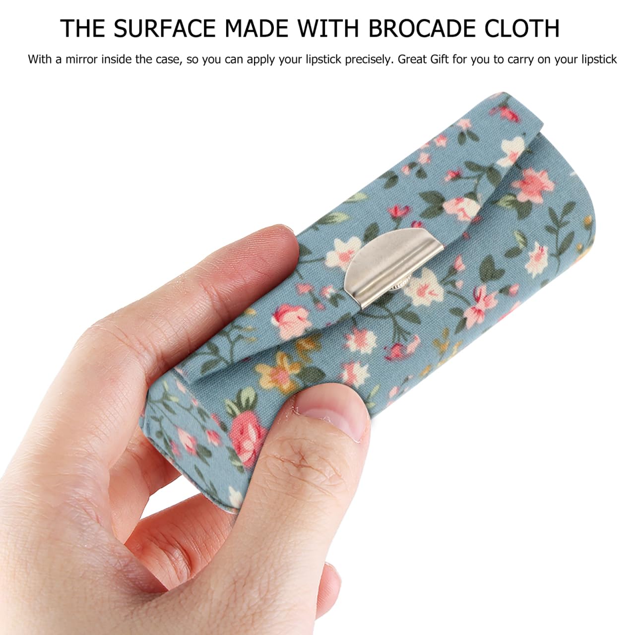 FRCOLOR Ladies Floral Lipstick Case Holder with Mirror Travel Cases Organizer Bag Cosmetic Storage Kit for Women Purse - Image 4