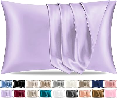 Pamposh Silk Satin Pillowcase for Hair and Skin - King Size Pillow Cases 2 Pack - Purple Pillow Cases King Size 2 Pack with Envelope Closure (Purple, King (20"x36"))