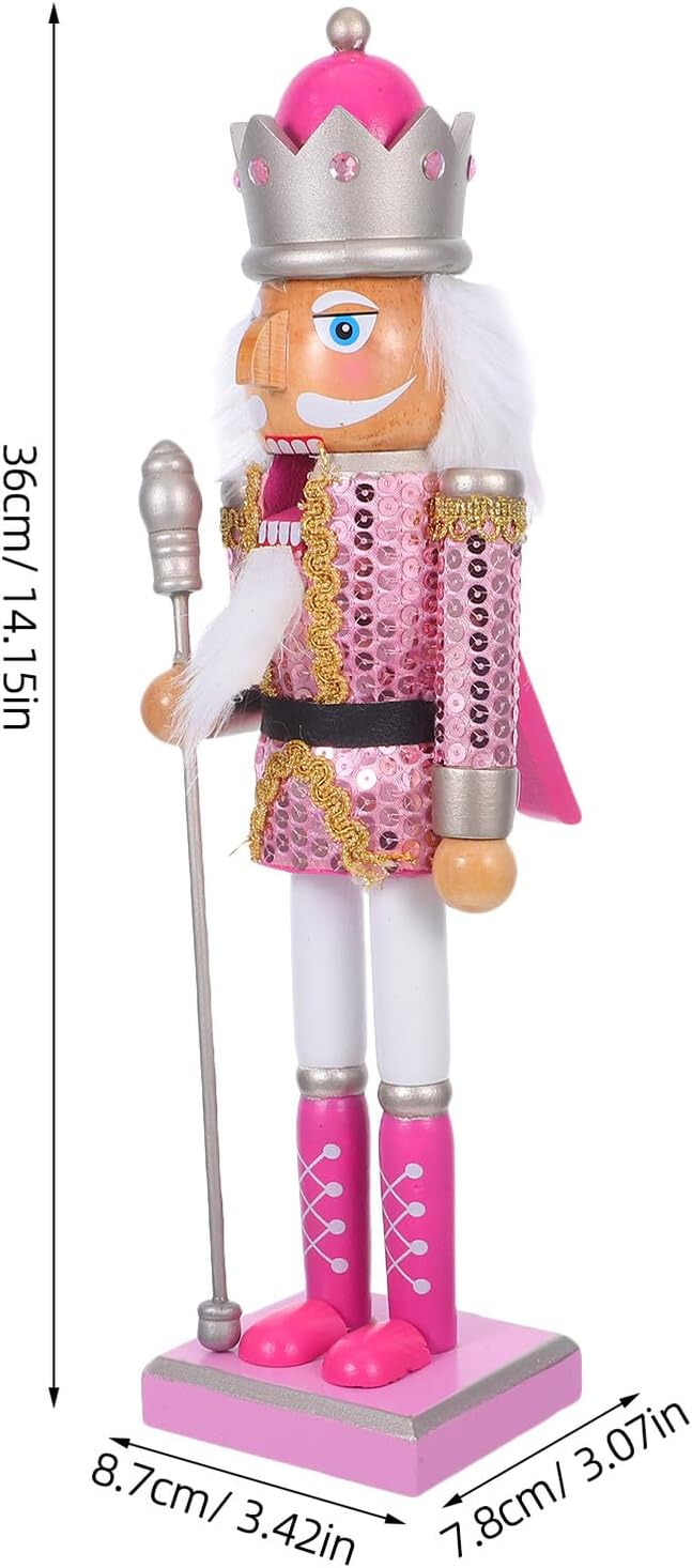 PRETYZOOM Wooden Nutcracker Figurine Pink 38cm Christmas Nutcracker Soldier Decoration Holiday Desktop Puppet for Xmas Fireplace Tabletop Ornament