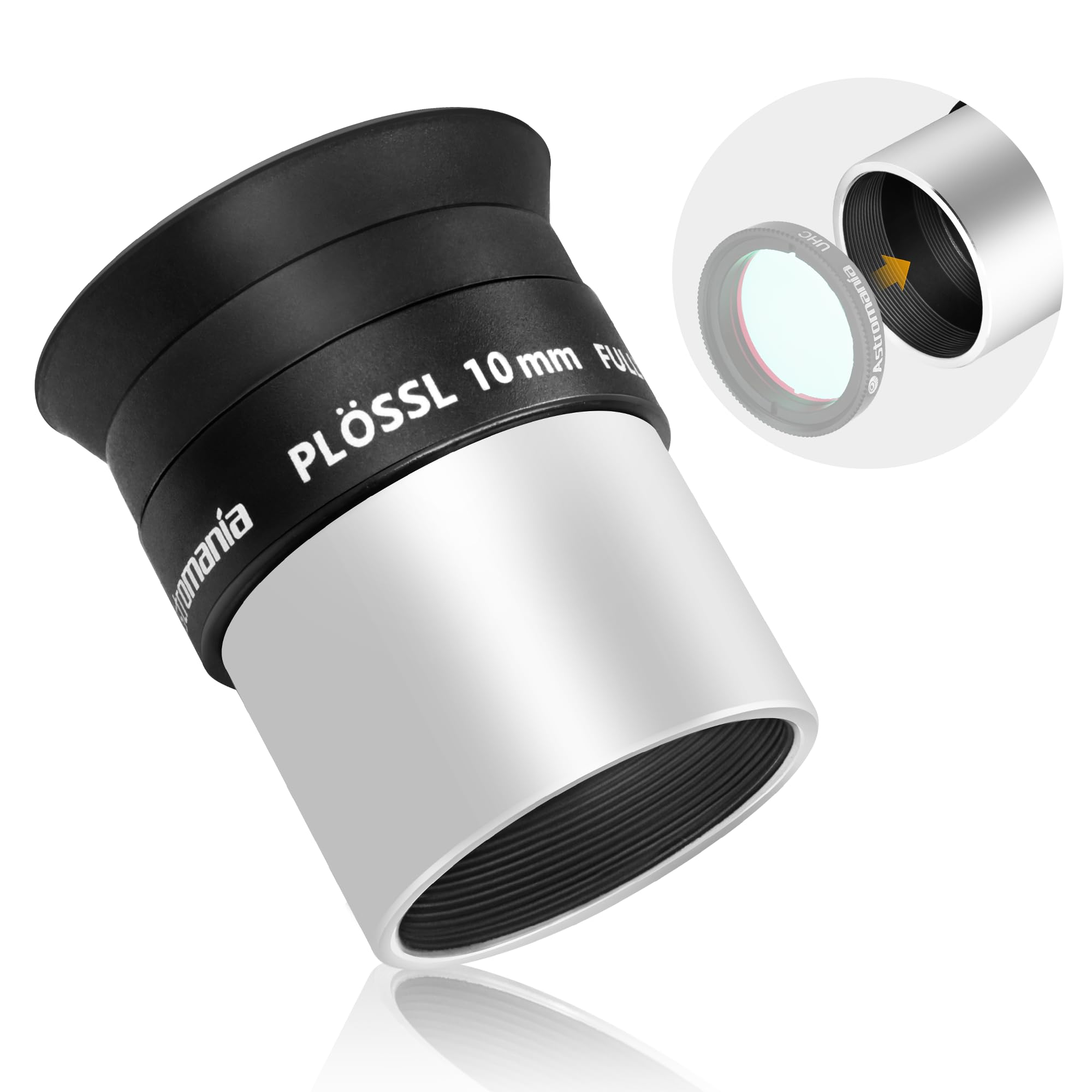 Astromania 1.25" 10mm Plossl Telescope Eyepiece - 4-Element Plossl Design - Threaded for Standard 1.25inch Astronomy Filters