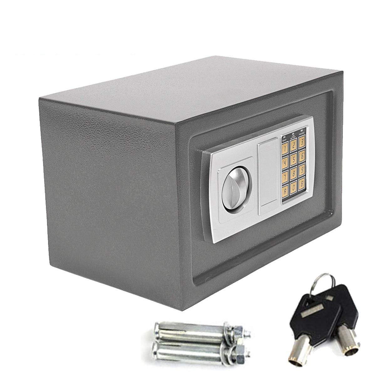 8.5L Digital Steel Safety Box Safe Electronic Security Coffer Safety Deposit Box Waterproof Fire Resistant 2 Manual Override Keys-Protect Money with Keypad Home Office Cash Money Passports Grey