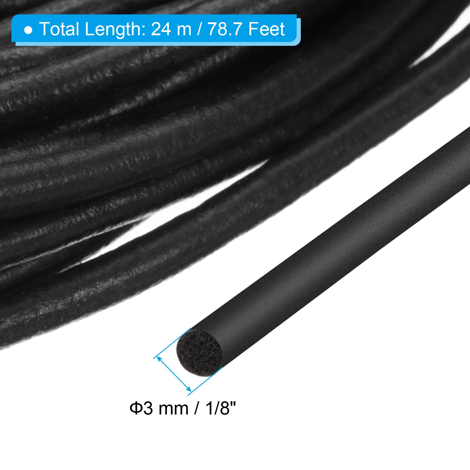 PATIKIL 3mm x 24m Backer Rod, Foam Rope Caulk Crack Joint Filler Roll Seal Weather Strip for Home Construction Black - Image 2
