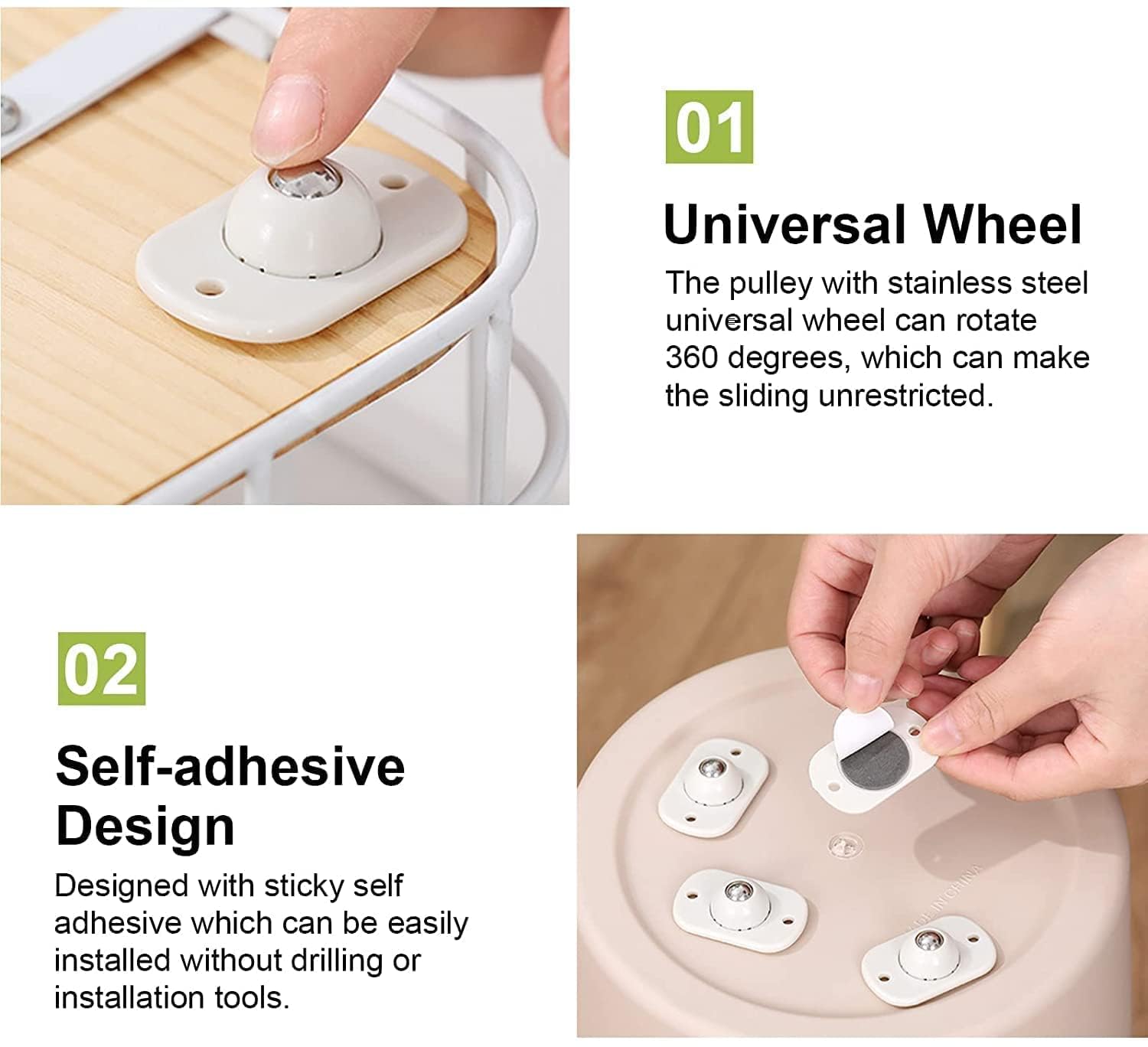 Thinks Zone 12Pcs Mini Swivel Casters Wheels Self-Adhesive 360 Degree Rotation Sticky Pulley Low Level Silent Roller Ball Castors Transfer Bearing for Bins Bottom Storage Box Furniture Trash 3