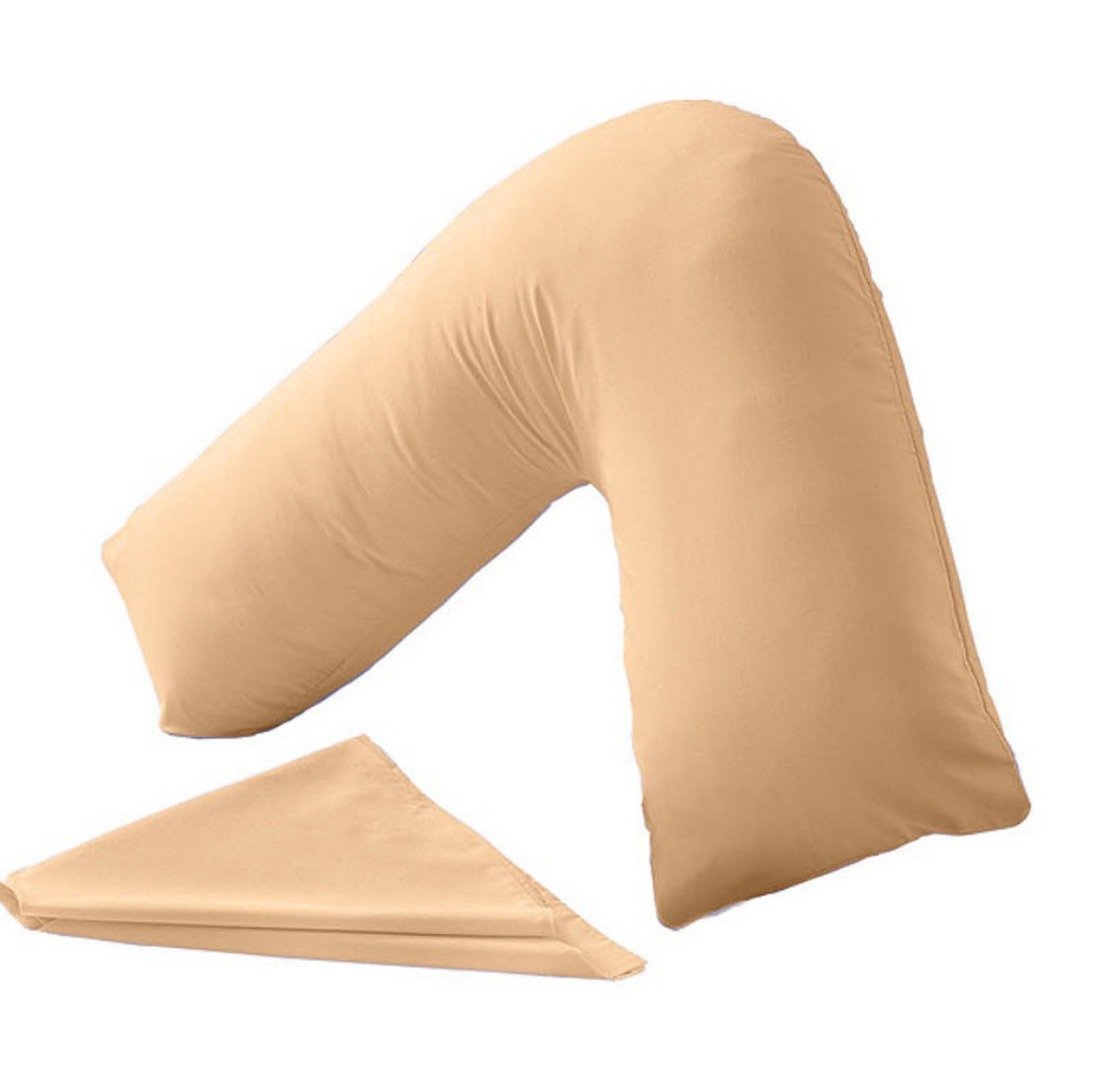 Gaveno Cavailia V Shaped Pillowcase Cover Only Back Neck Support Orthopedic Pregnancy Maternity Polycotton Plain Dyed, Latte, 71cm x 33cm