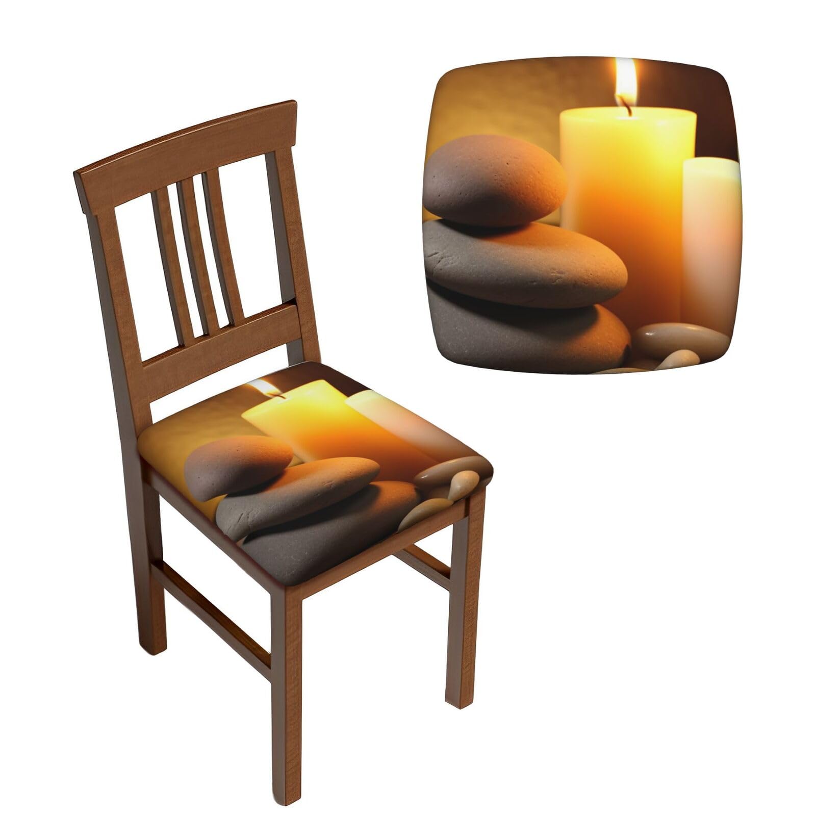 NONHAI 6PCS Dining Chair Seat Covers Set Candles and Stone Stretch Removable Chairs Covers Washable Seat Cushion Slipcovers Protector for Dining Room Kitchen Chairs
