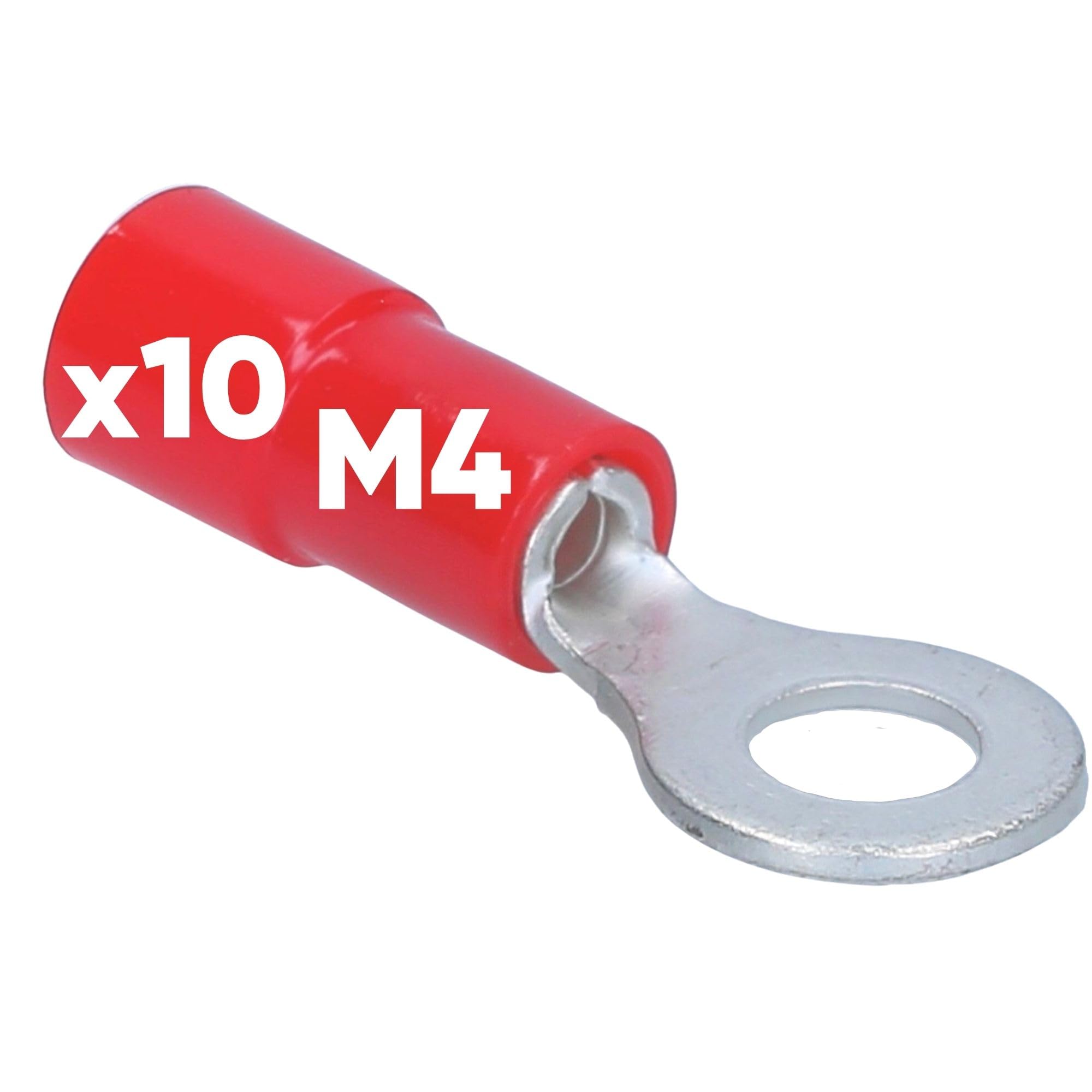 Pack of 10 Kalitec RKSRM4 Ring Cable Lugs 0.5-1 mm² I Partially Insulated M4 Red I Copper I PVC Collar I for Connecting Cables or Strands I Cable Lug I Cable Connector I Protects Electrical
