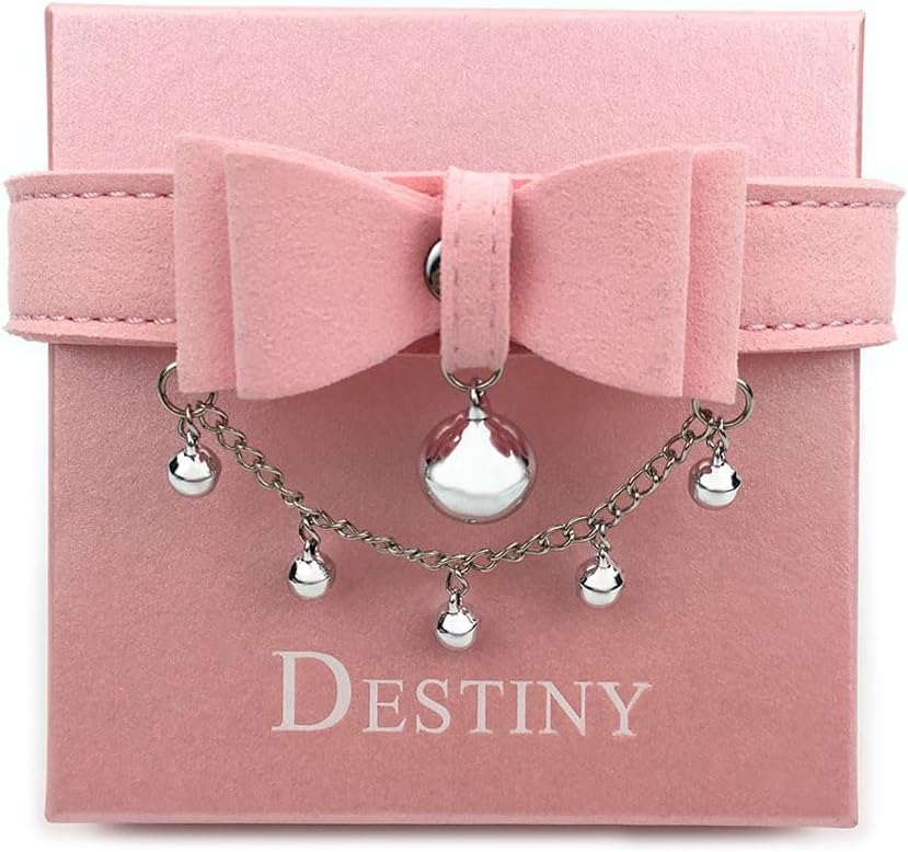 Destiny Love Bell Padlock Choker Collar Necklace Lolita Bow Collar Cat Kitty Velvet Necklace with Heart Lock and Key with Box for Women and Men - Image 7