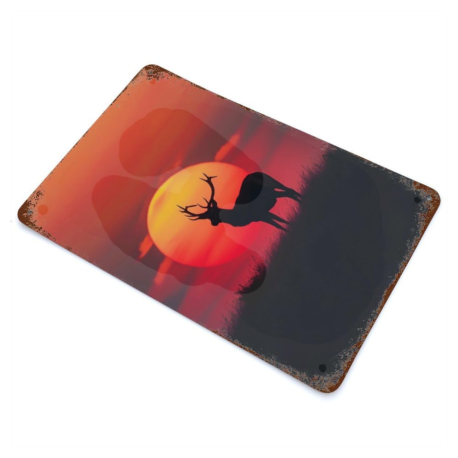 Deer Silhouette Sunset Retro Metal Sign 11.8"x7.9", for Pub, Kitchen And Man Cave Decor, Retro Wall Decor