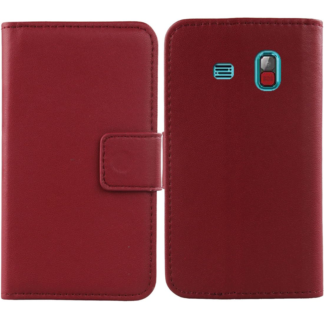 Premium Genuine Real Flip Folder Folio Leather Case For Tosaju Big Button/CHAKEYAKE Big Button/Uleway Big Button 2.4" Book Wallet Business Phone Protection Protector Cover (Dark Red)