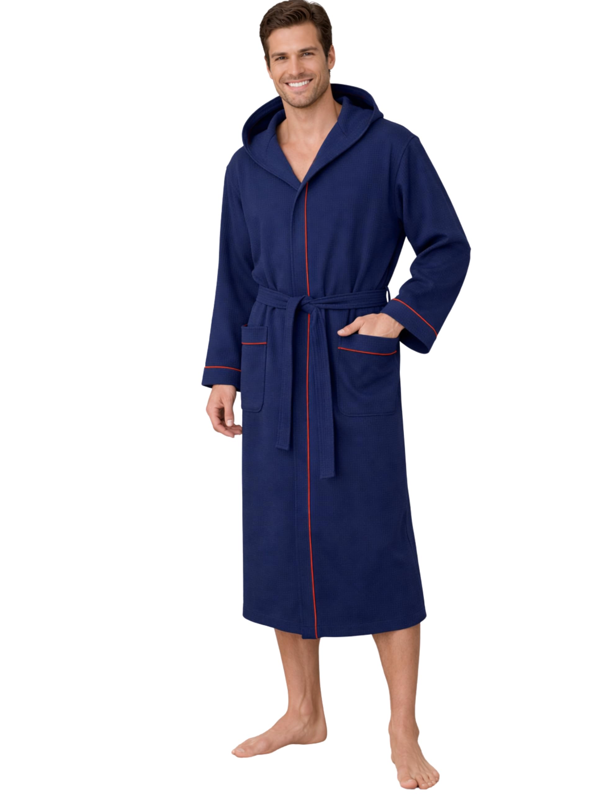 Morgenstern Mens Bathrobe Waffle Men with Hood, Cotton, Lightweight 5XL, Blue