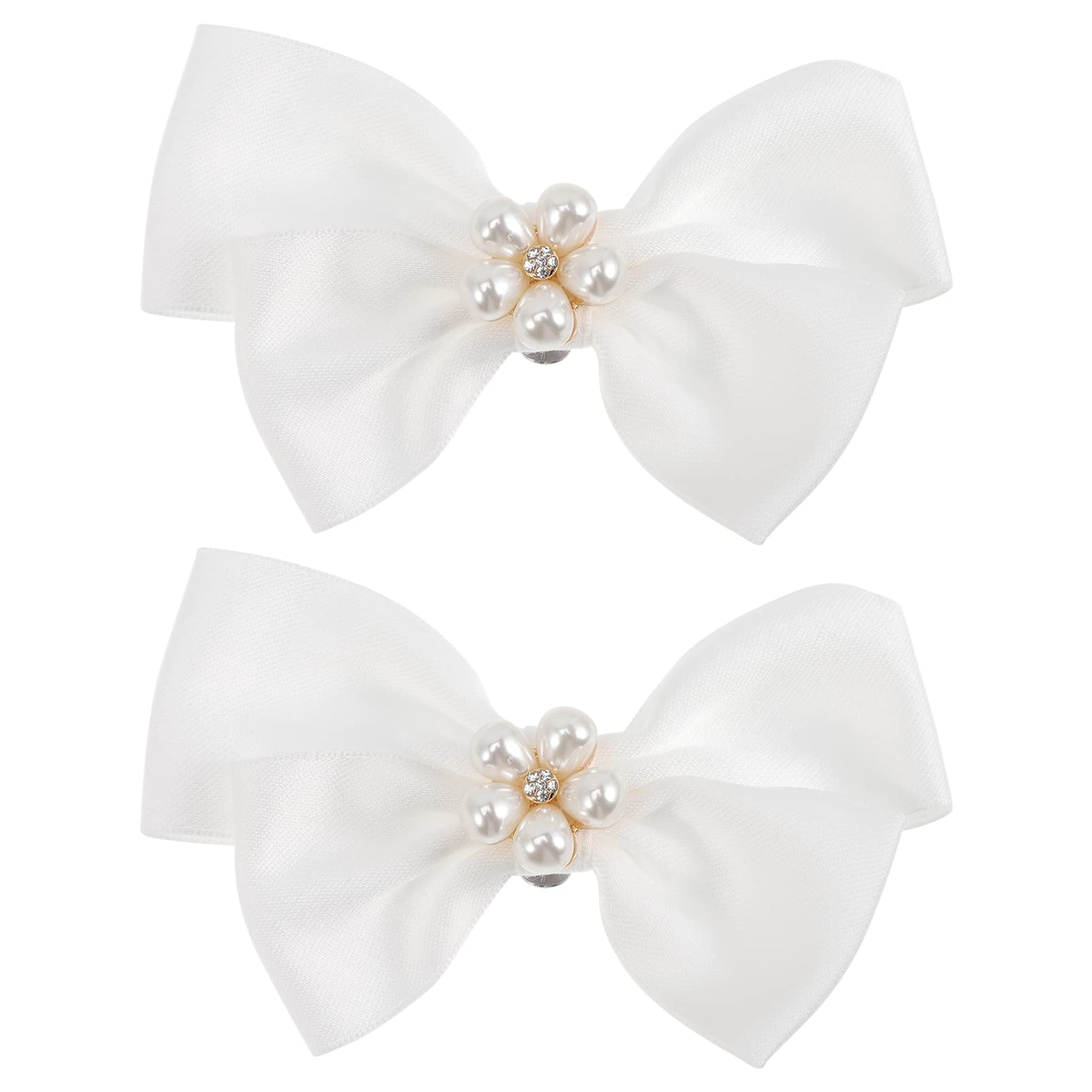 USHOBE 1 Pair Bow Clips Removable Charms Pearls Buckle Bowknot Dress Shoes Jewelry Decorative Accessories for Wedding Party Prom Decoration (White), Metal, metal