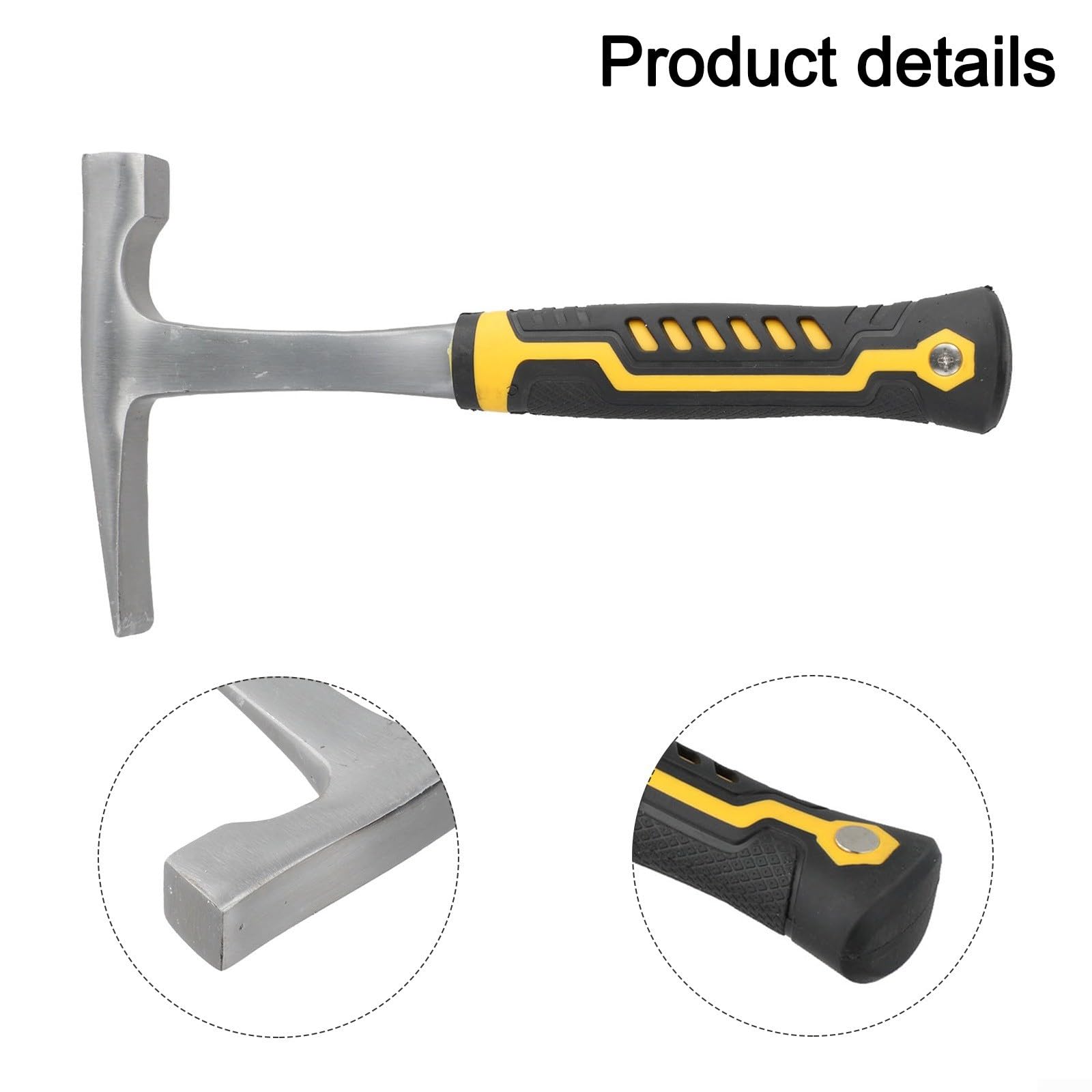 Marteau géologique, pic à pierre à double tête en acier 45 avec poignée en caoutchouc antidérapant, options de taille 280 mm/320 mm pour l'exploitation minière/maçonnerie/exploration extérieure, jaune