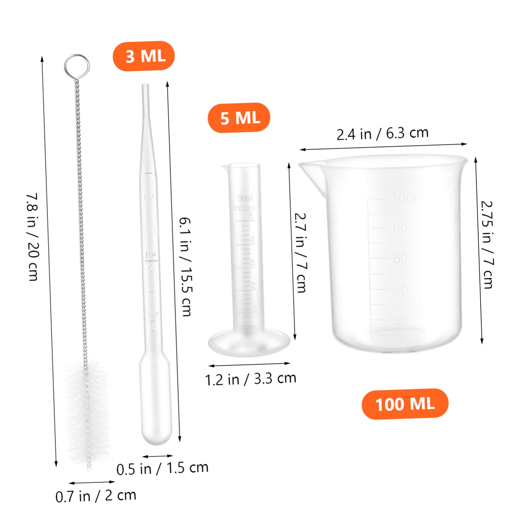 Alipis 3 Set Cilindri Graduati e Becher con Pipette da Trasferimento e Spazzole per Provette Misura per Laboratorio Resistente Acidi e Alcalini