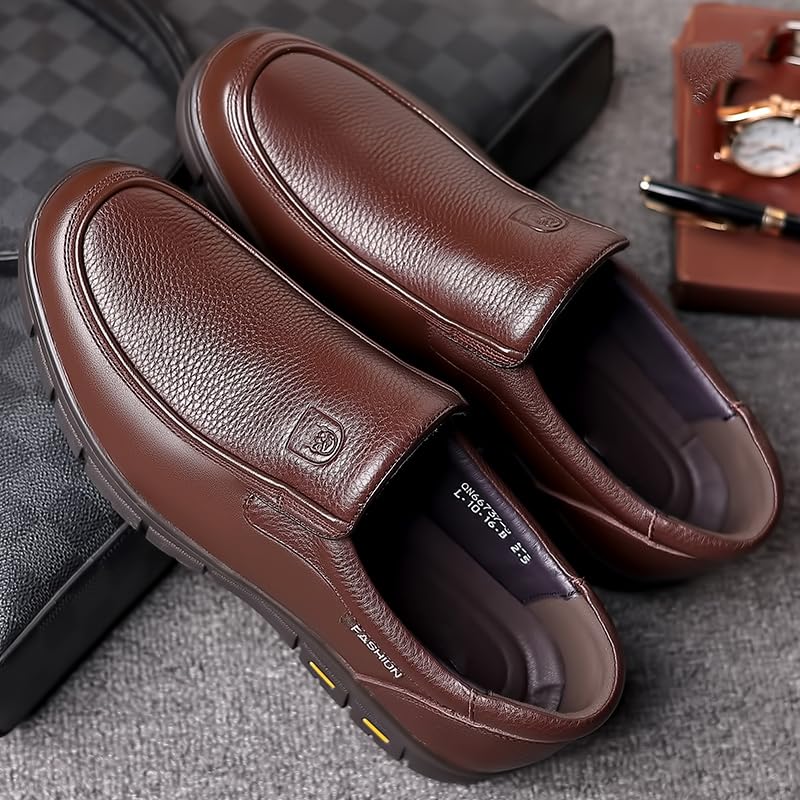 Fashion Men's Leather Slip-on Loafers, Black Brown, Comfort Walking Shoes with Durable Rubber Sole, Business Casual Style3