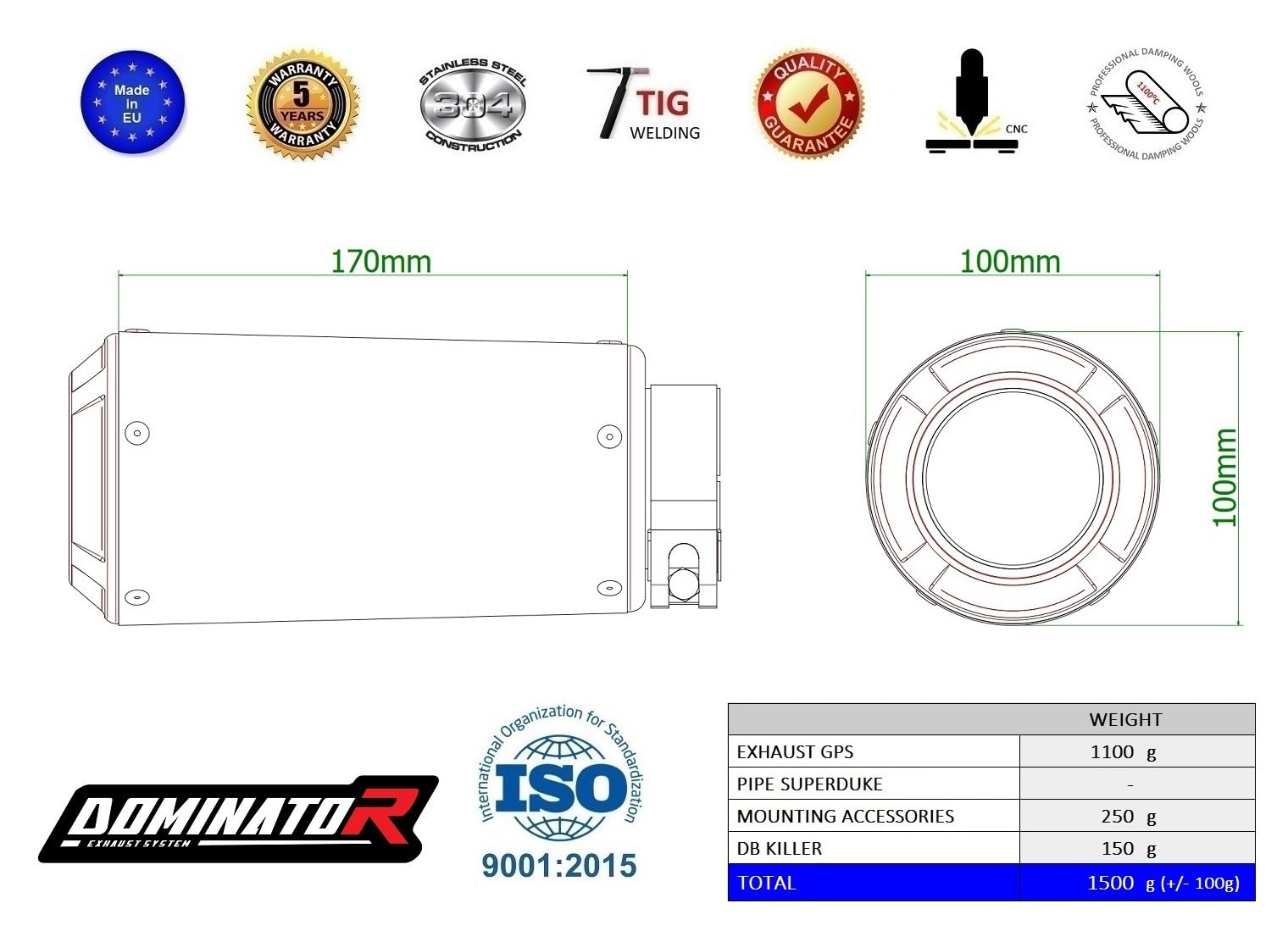 DOMINATOR Silenciador Escape GPS compatible con 1290 Super Duke 2020-2022