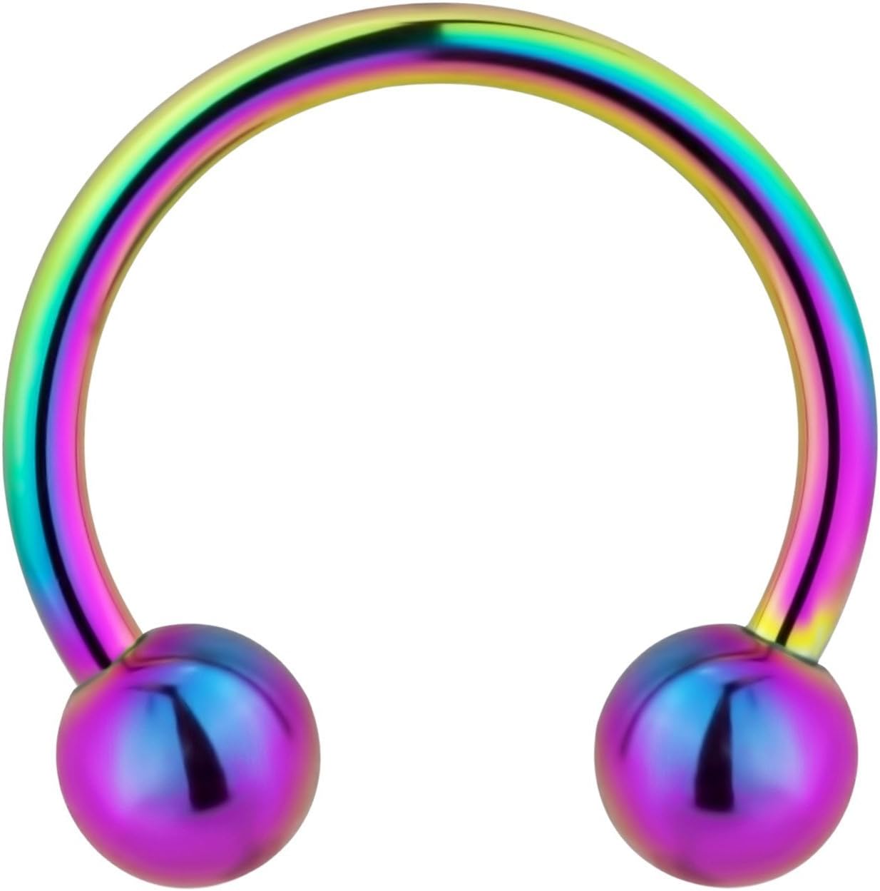 Forbidden Body Jewelry 14g 12mm Surgical Steel Rainbow IP Plated Horseshoe Ball Ring, 5mm Balls