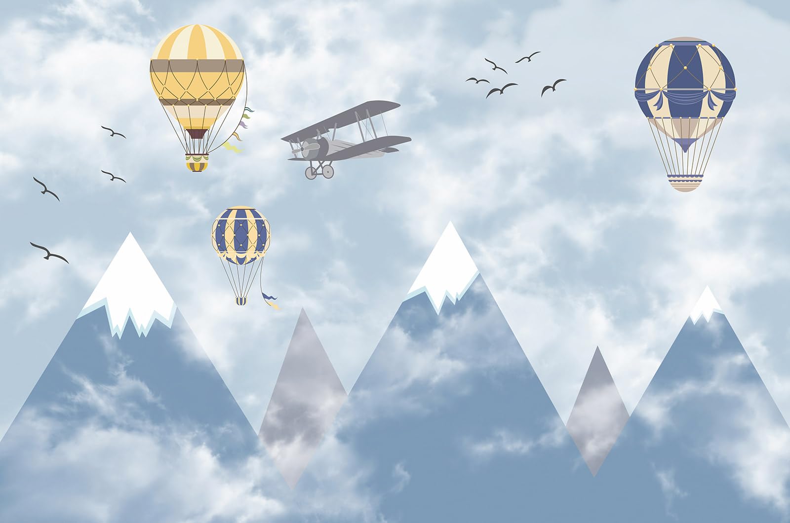 Panorama Tapete Kinder - Luftballon Flugzeug 3617680711354 - Breite 195 cm x Höhe 129 cm