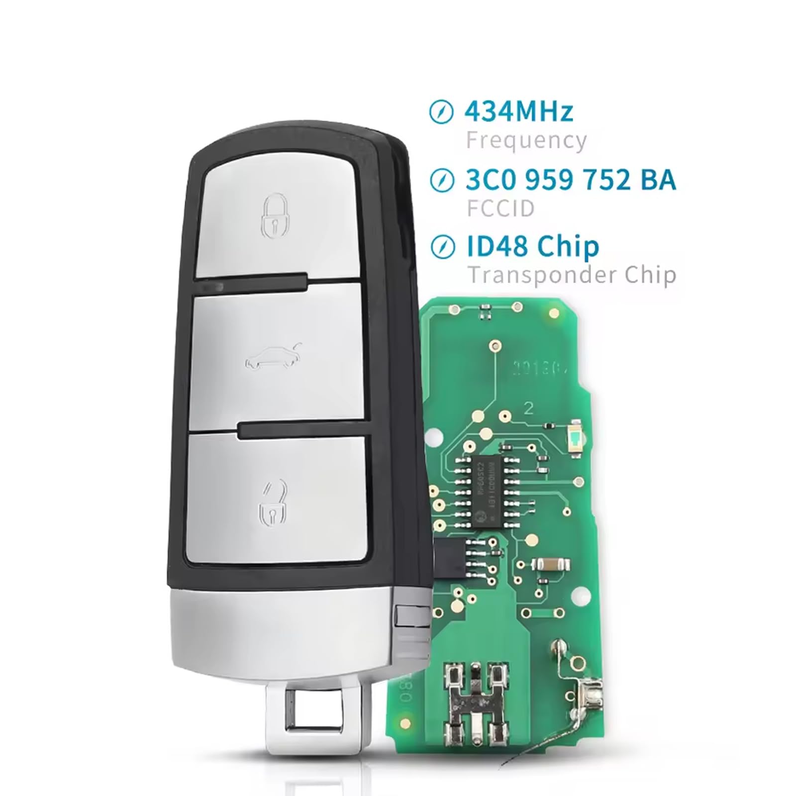 Heart Horse 433MHz 3 Tasten Passat B6 Fernbedienungs Schlüssel mit ID48 Chip 3C0959752BA für Vw Passat B6 3C B7 Magotan CC vw Sharan Fernbedienung Autoschlüsselgehäuse Gehäuse