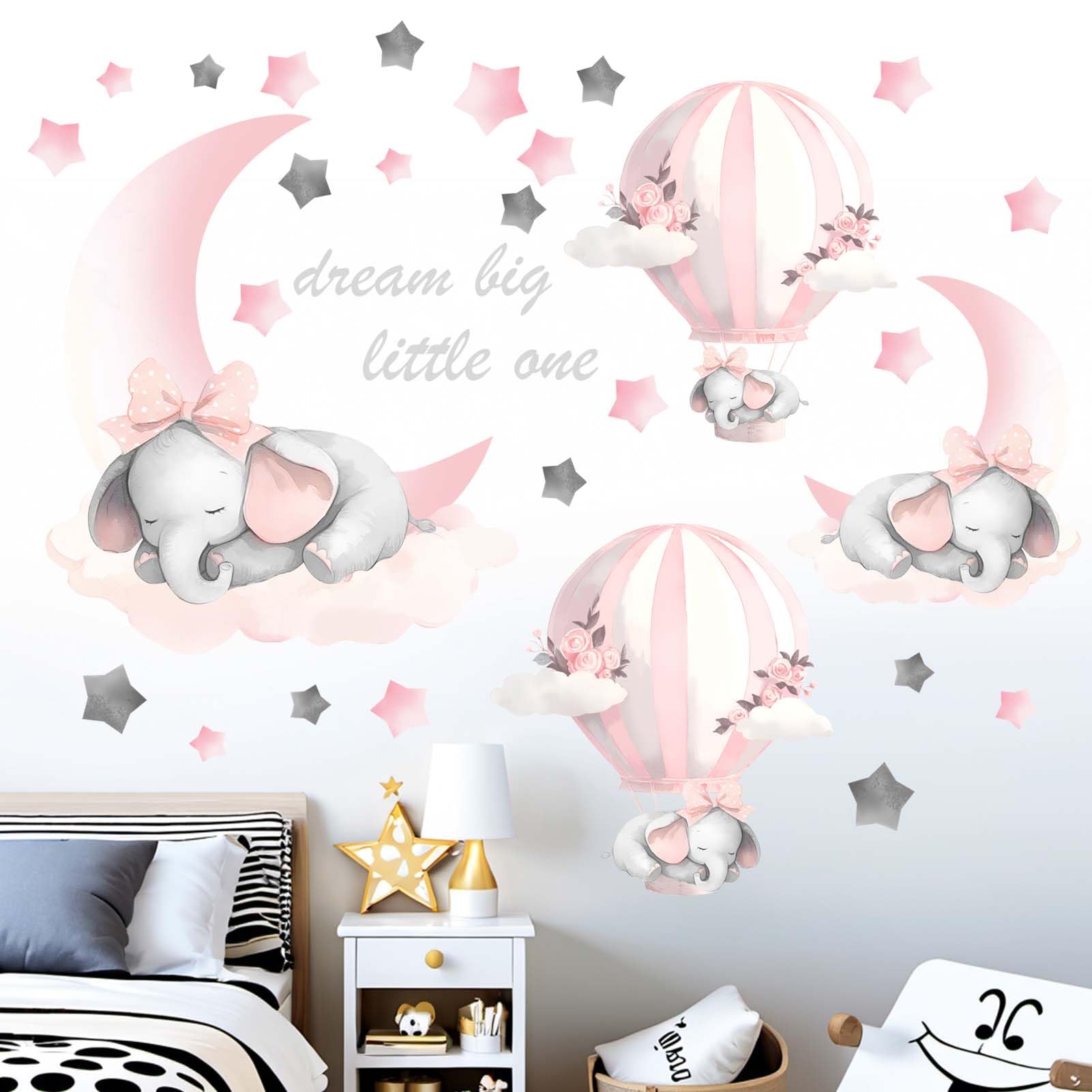 Elephant Balloon Wall Stickers for Nursery: Baby Kids Girls Boys Bedroom Wall Decals