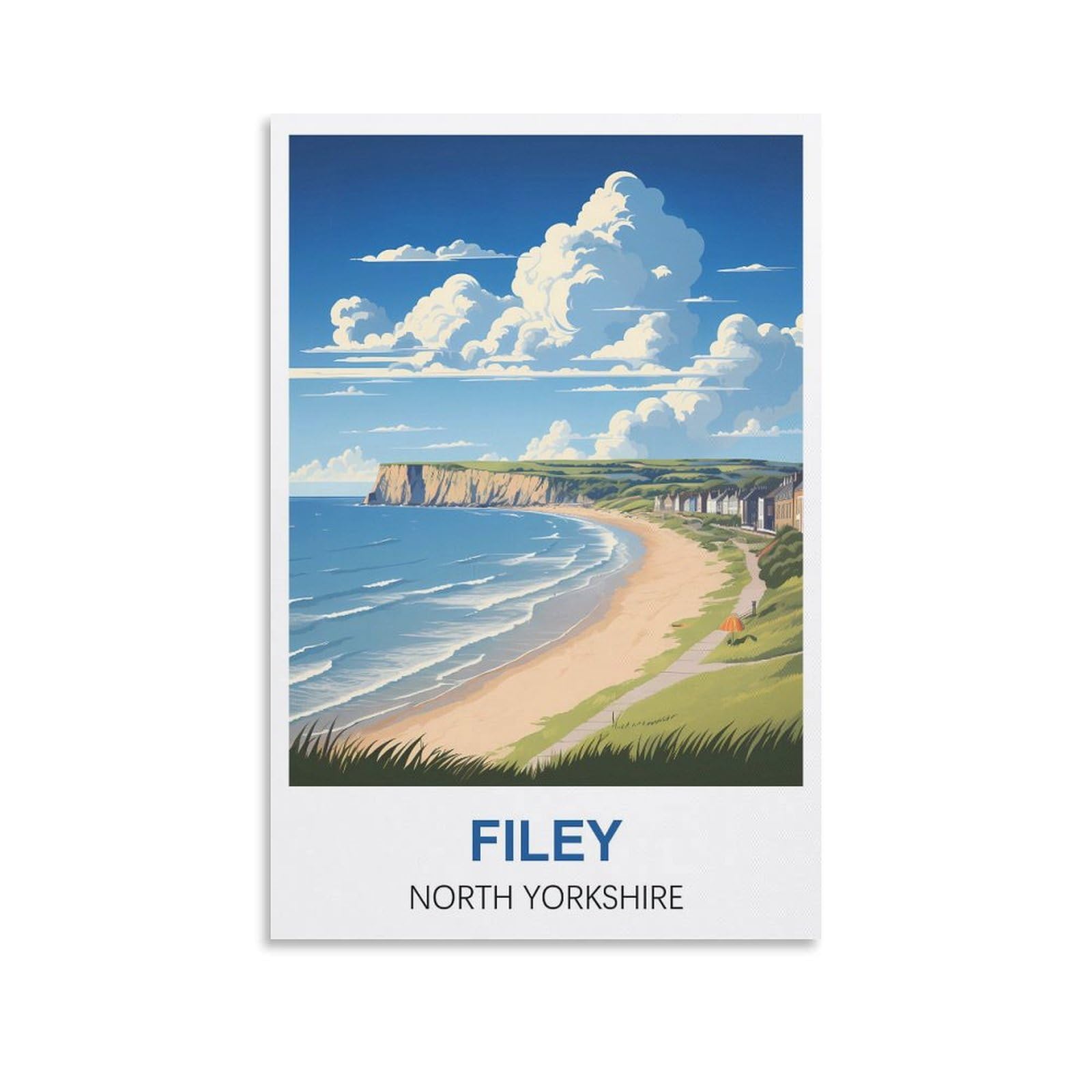 WHCHEEH Filey North Yorkshire Vintage Travel Posters 12x18inch(30x45cm) Canvas Art Print Wall Art Decor Picture