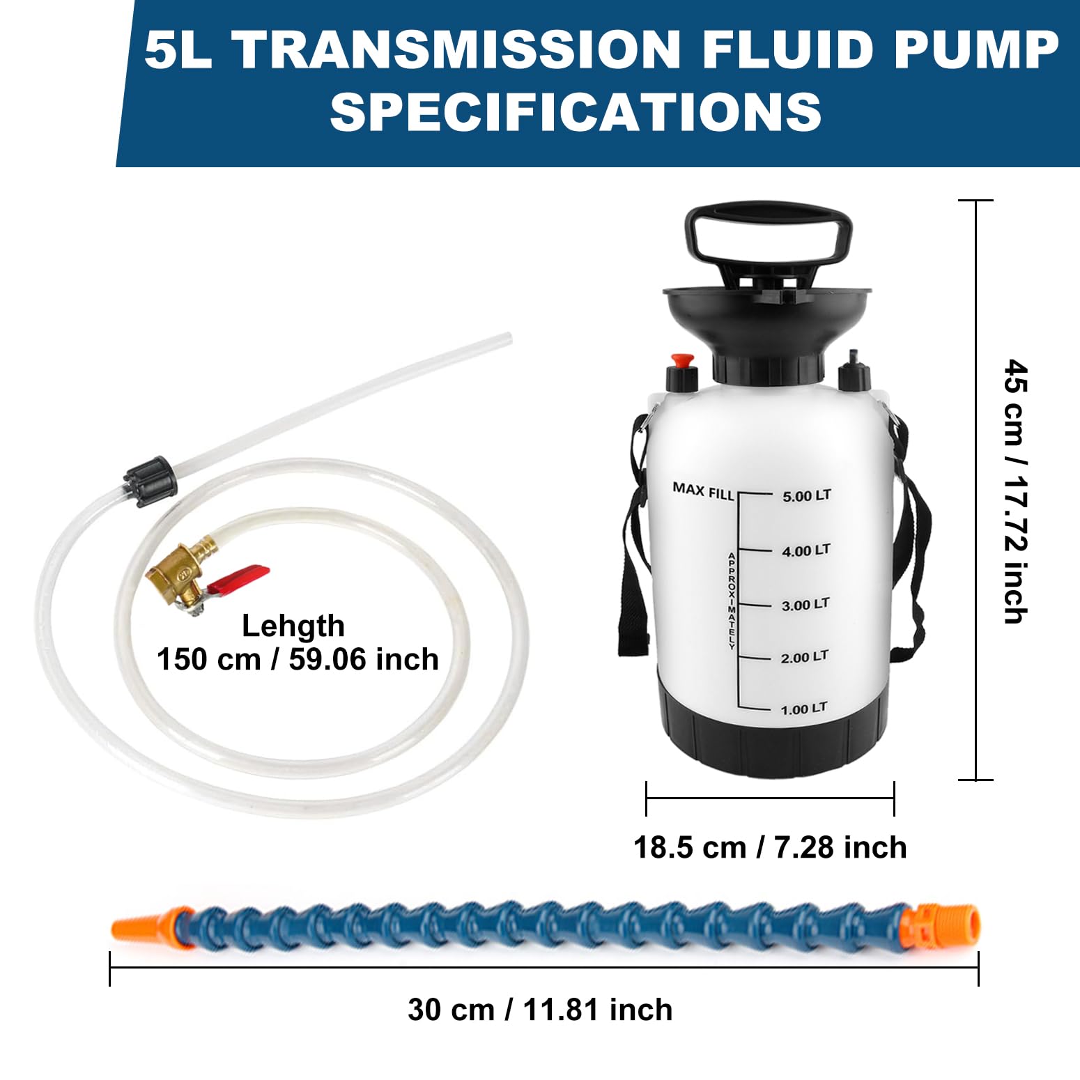 KAERKA 5L High-Capacity Transmission Fluid Pump - Leak Proof Gear Oil Pump Kit with Teflon Tape for Fleet Maintenance, Agricultural Vehicles, Marine Applications.