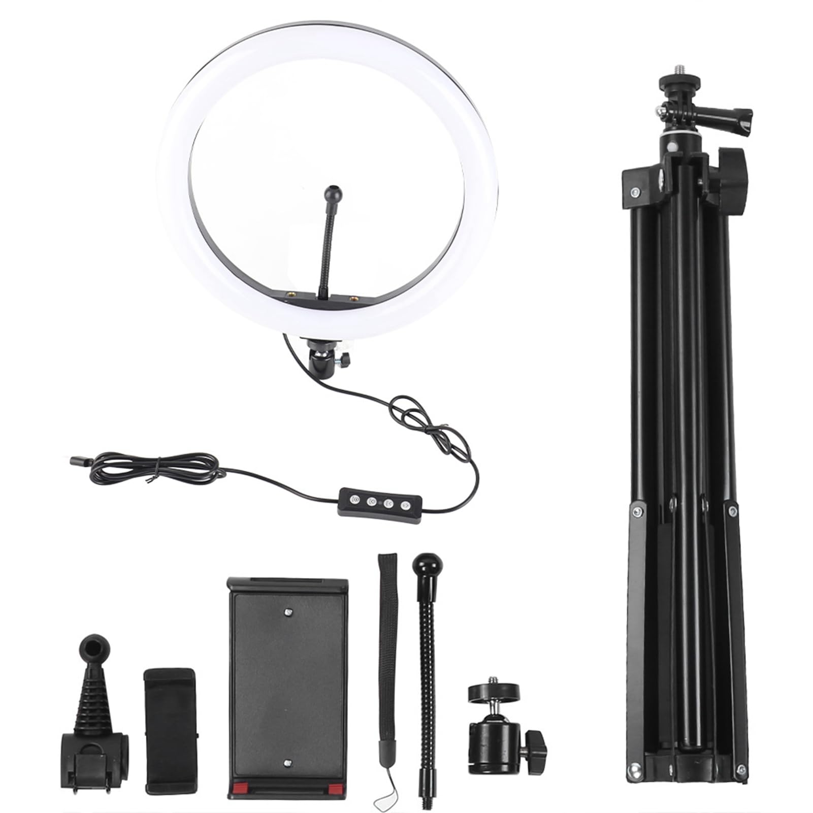 EMUKOEP Ringlicht, Dimmbares LED-Fülllicht für Make-up, Video, Studio, Verstellbares Stativ 12 Zoll mit Handy-/Tablet-Clips