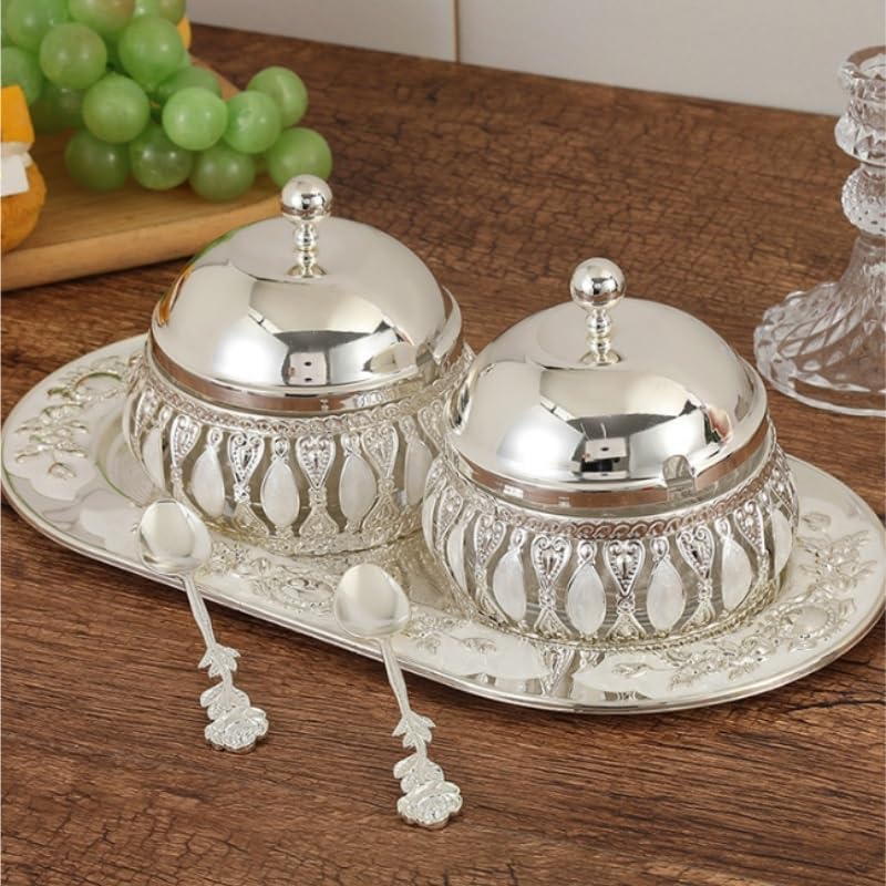Alloy Silver Colored Household Glass Jar Kitchen Set Seasoning