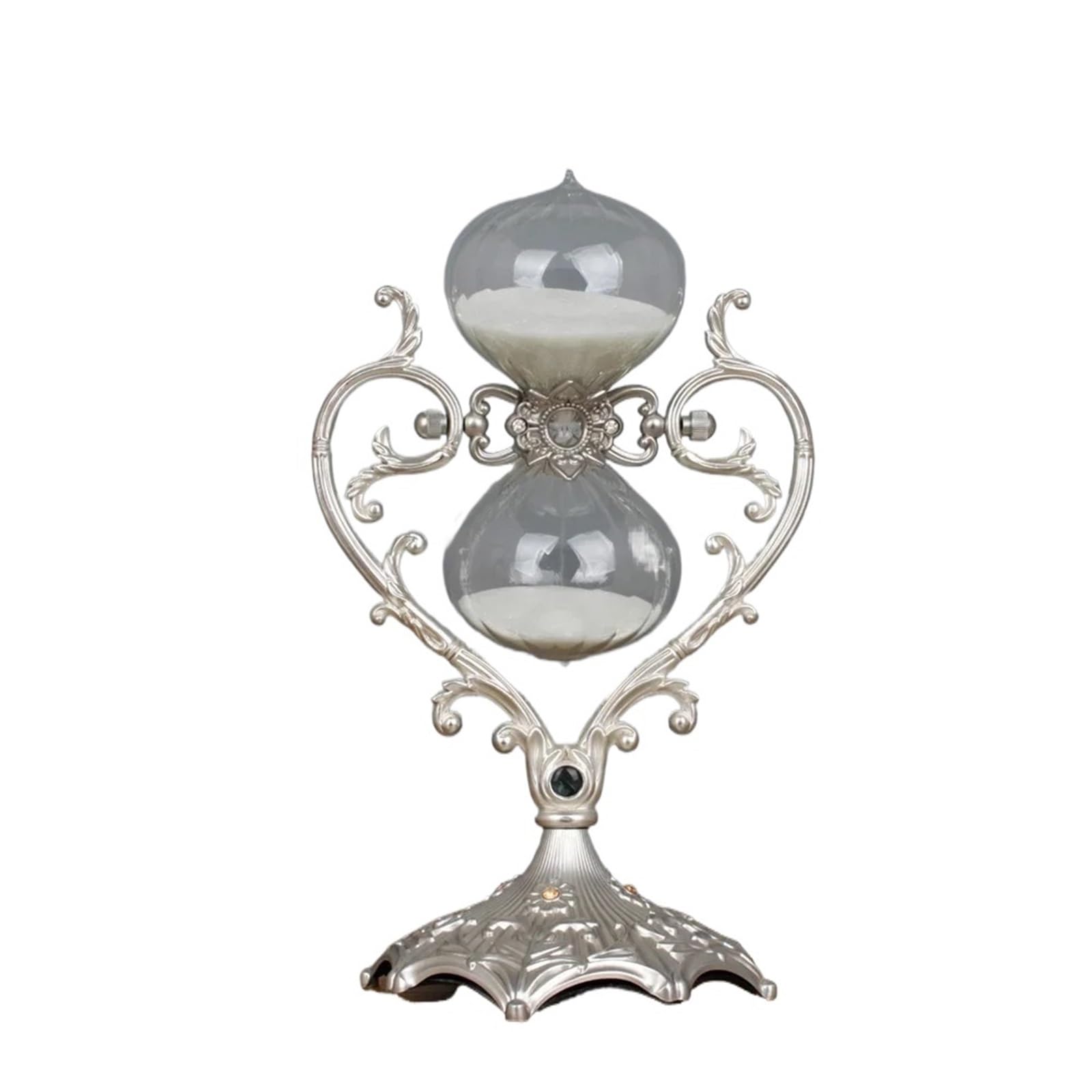1 Temporizador de Reloj de Arena en Forma de corazón. para Decoración | Adorno Amor Vidrio Que Fluye Arena Adorno Hogar(Silver white)