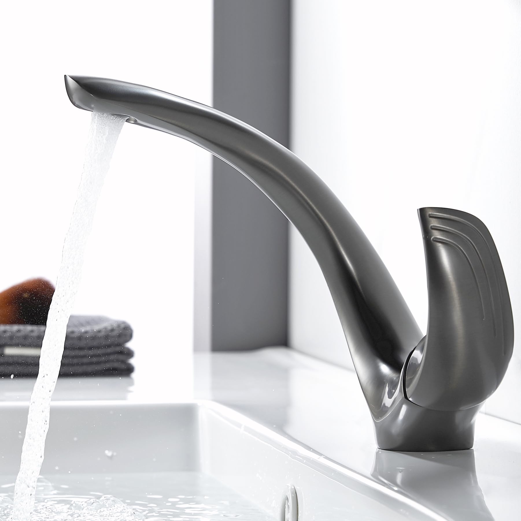 Wasserhahn Bad Grau Waschtischarmatur Armatur Badezimmer Mischbatterie Waschbecken Armaturen, Einhebelmischer Waschbeckenarmatur Messing, Kaltes und Heißes für Toiletten Oder Gäste Wc, Grau Matt