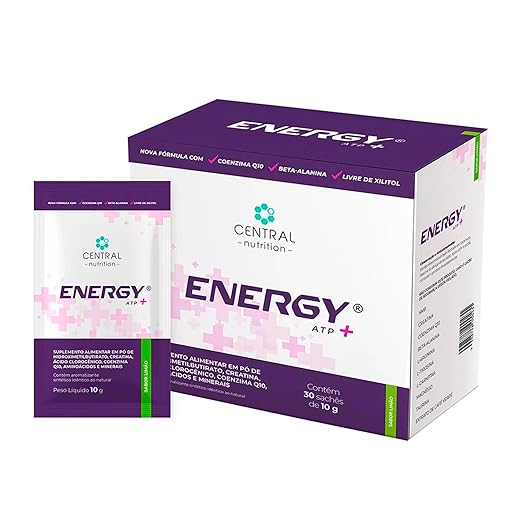 Energy ATP+ - Sem Xilitol - Sabor Limão - Caixa com 30 sachês de 10g - Central Nutrition