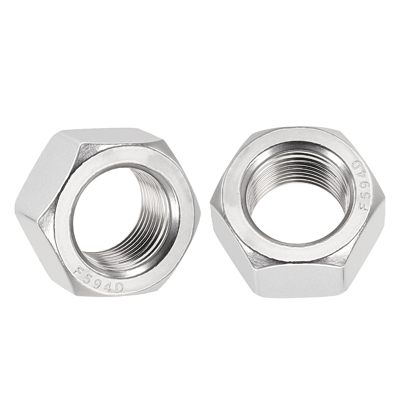 Kozelo 10pcs Hex Nuts - [7/8"-14] 304 Stainless Steel 18-8 (A2-70) Hardware Nuts for Mechanical Repair & Assembly, Standard Inch Fine Thread Nut, Bright Finish, Silver