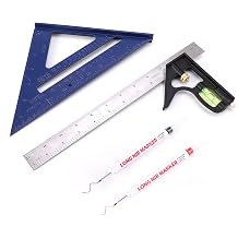 Rafter Square and 12 inch Combo Square Set,Carpentry Squares, Combination Square with Bubble Vial, Woodworking Square, Aluminum Rafter Square, Carpenters Square Blue