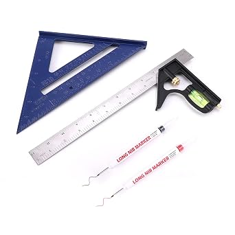 Rafter Square and 12 inch Combo Square Set,Carpentry Squares, Combination Square with Bubbles/45/90/180 Woodworking Square, Aluminum Carpenter Measuring Tool KitBlue