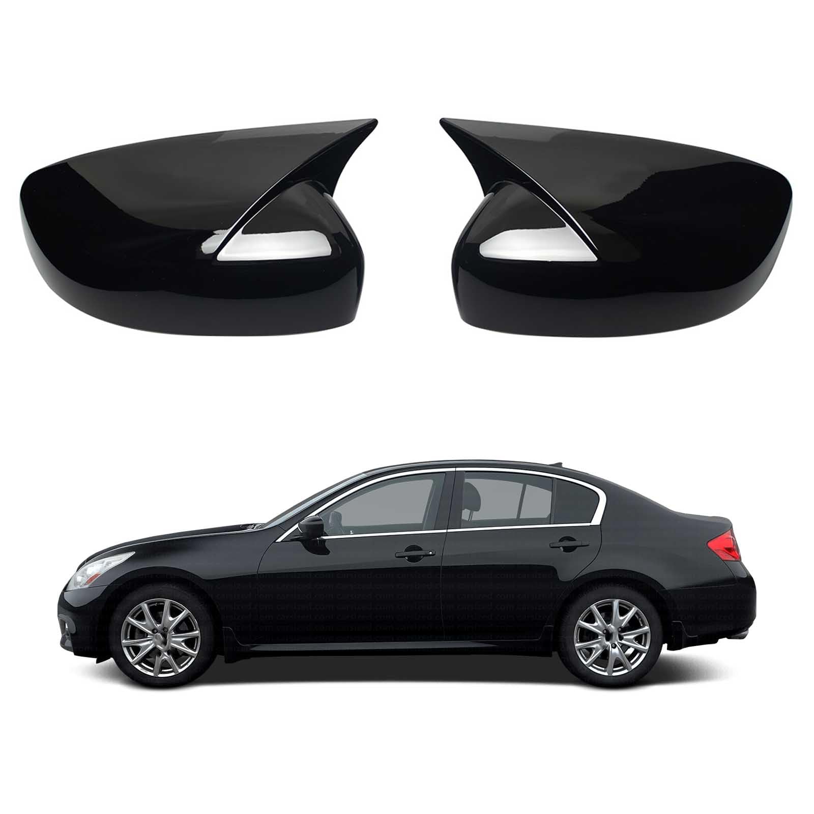 PAPEP Door Mirror Cover Caps for Infiniti G Series 2009-2015, Left Right Side Wing Rearview Mirror Cover Lid 2 Pieces Exterior Styling Accessory,Glossy black