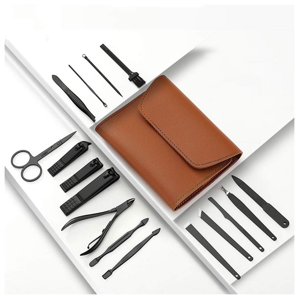 Juego de Cortaúñas Clavo de acero al carbono especial Clippers Conjunto Negro del oído 16PCS de los hombres de Pick herramienta del hogar de uñas pedicura Tijeras de belleza de uñas Juego de herramien