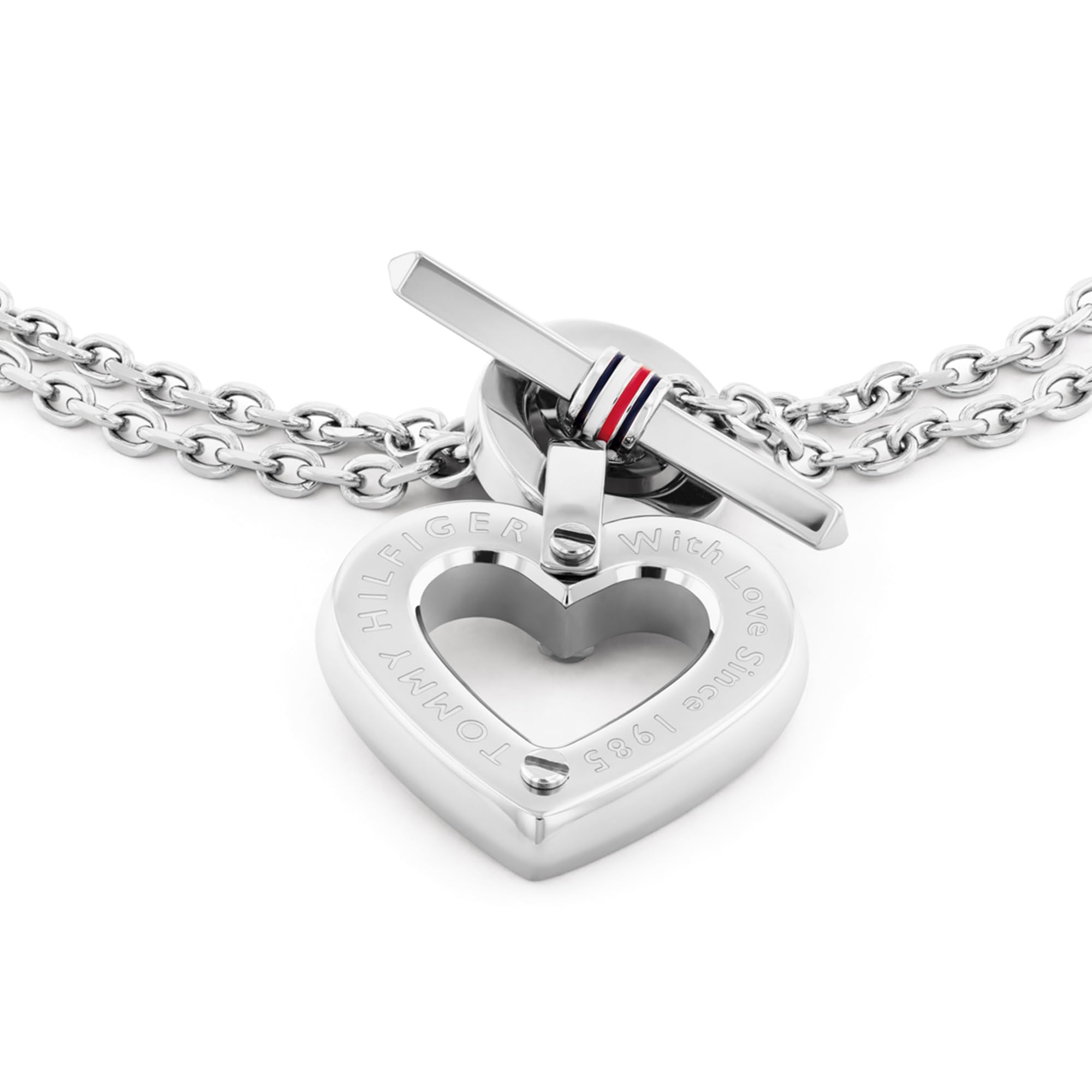 Tommy Hilfiger Biżuteria damska bransoletka z podwójnym łańcuszkiem ze stali nierdzewnej z zawieszką w kształcie serca - 2780969