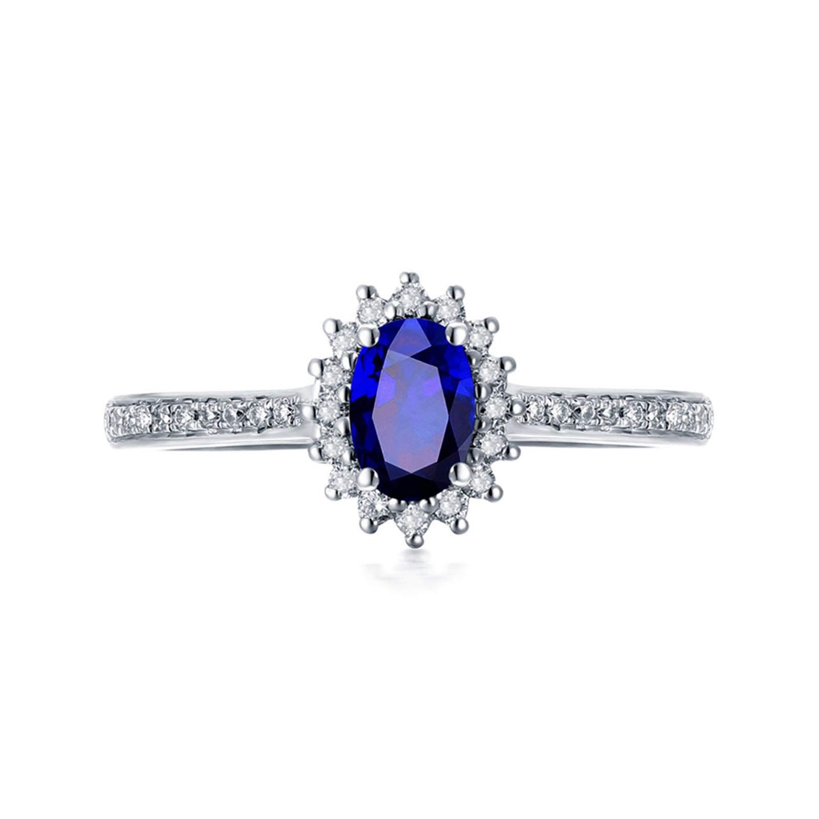 Beydodo Damski pierścionek białe złoto 750 diament słonecznik z szafirem 0,56/1.04/1.5/2ct kobiety obrączki ślubne białe złoto e 18 karatów (750) białe złoto, 58 (18,5), colore: 2ct, cod. TLLWGZ4104