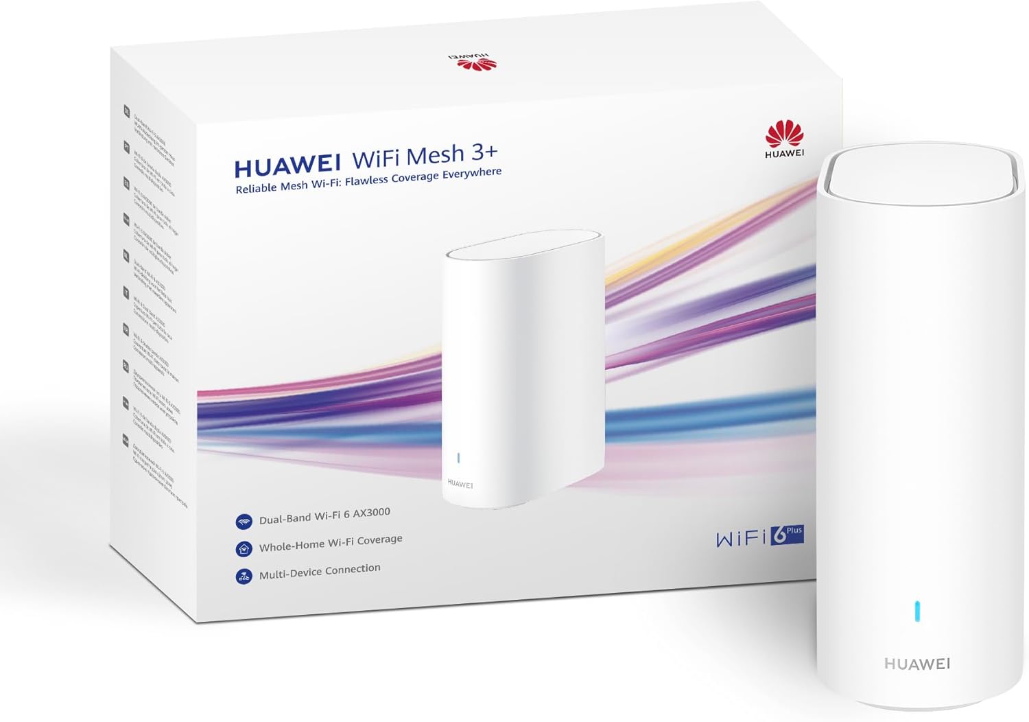 Router WiFi Mesh 3+ HUAWEI, Wi-Fi 6 dual band AX3000, Wi-Fi per tutta la casa, oltre 250 connessioni di dispositivi, roaming continuo, penetrazione nella parete, controllo genitori