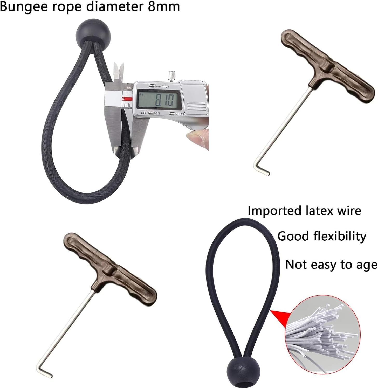 Trampoline Replacement Parts，15 Heavy-Duty Spherical Elastic Bands, 2 Spanning Tools (Black)