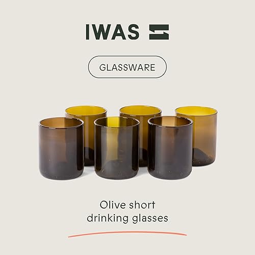 Miniatura 2 de IWAS Upcycled Olive - Vasos para beber  8.5 fl oz  8.45 onzas  Juego de 6  Vasos de agua sostenibles  Gafas de color marrón oscuro respetuosas con