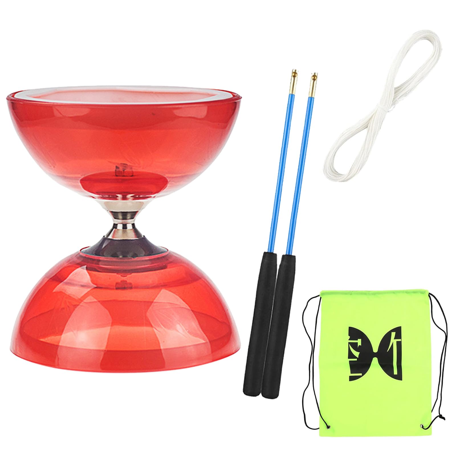 TopHomer Diabolo - Set giocoliere con cuscinetto a sfera, 3 colori, 3 colori, con cavo di ricambio, 10 m, asta professionale, sacchetto a rete, rosso