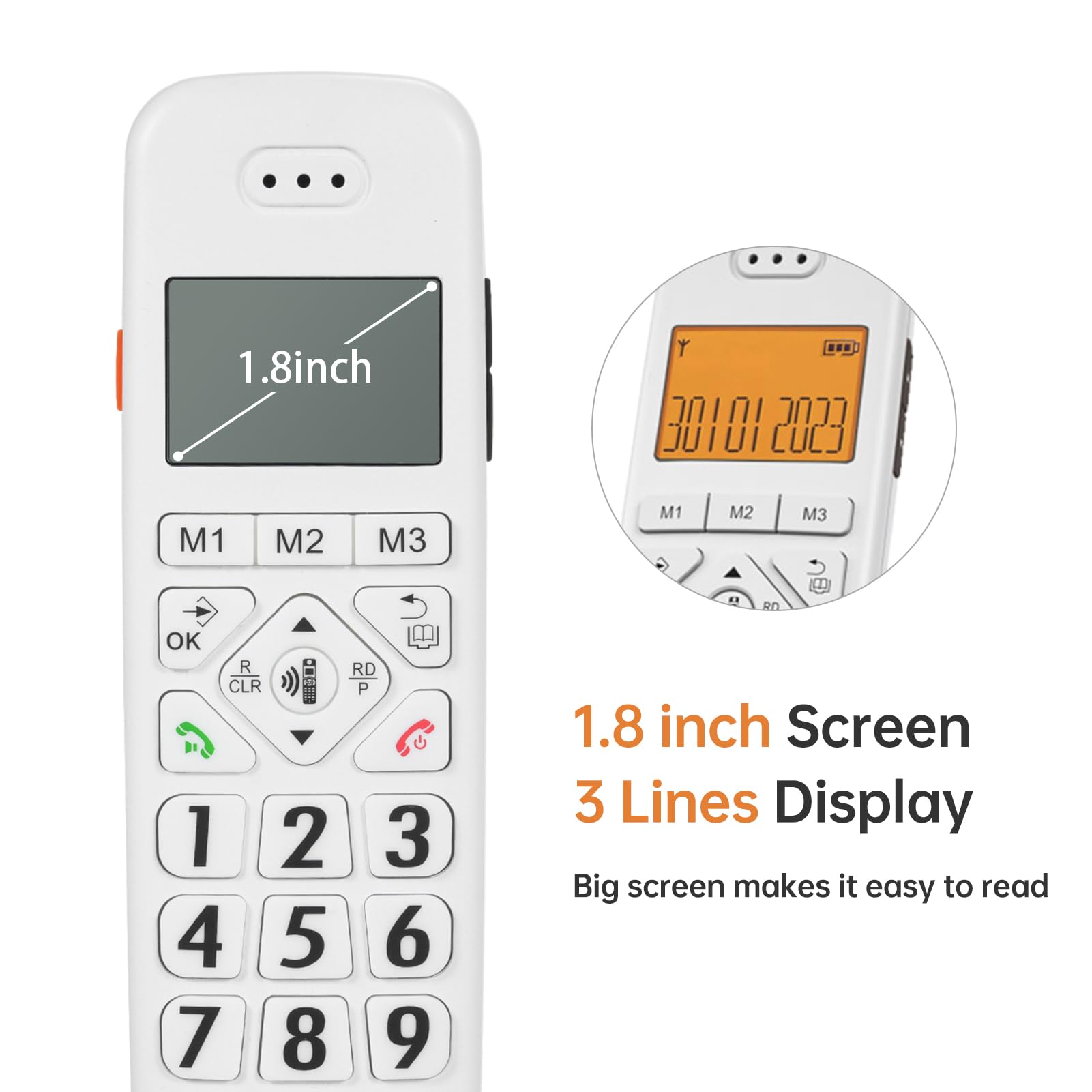 Expandable Cordless Phone with 1.8inch LCD 3 Lines Display Support 5 Handsets Connection 13 Shortcut Keys Call Block Hands-free Calls Conference Call Mute Function 16 Languages with Maiju