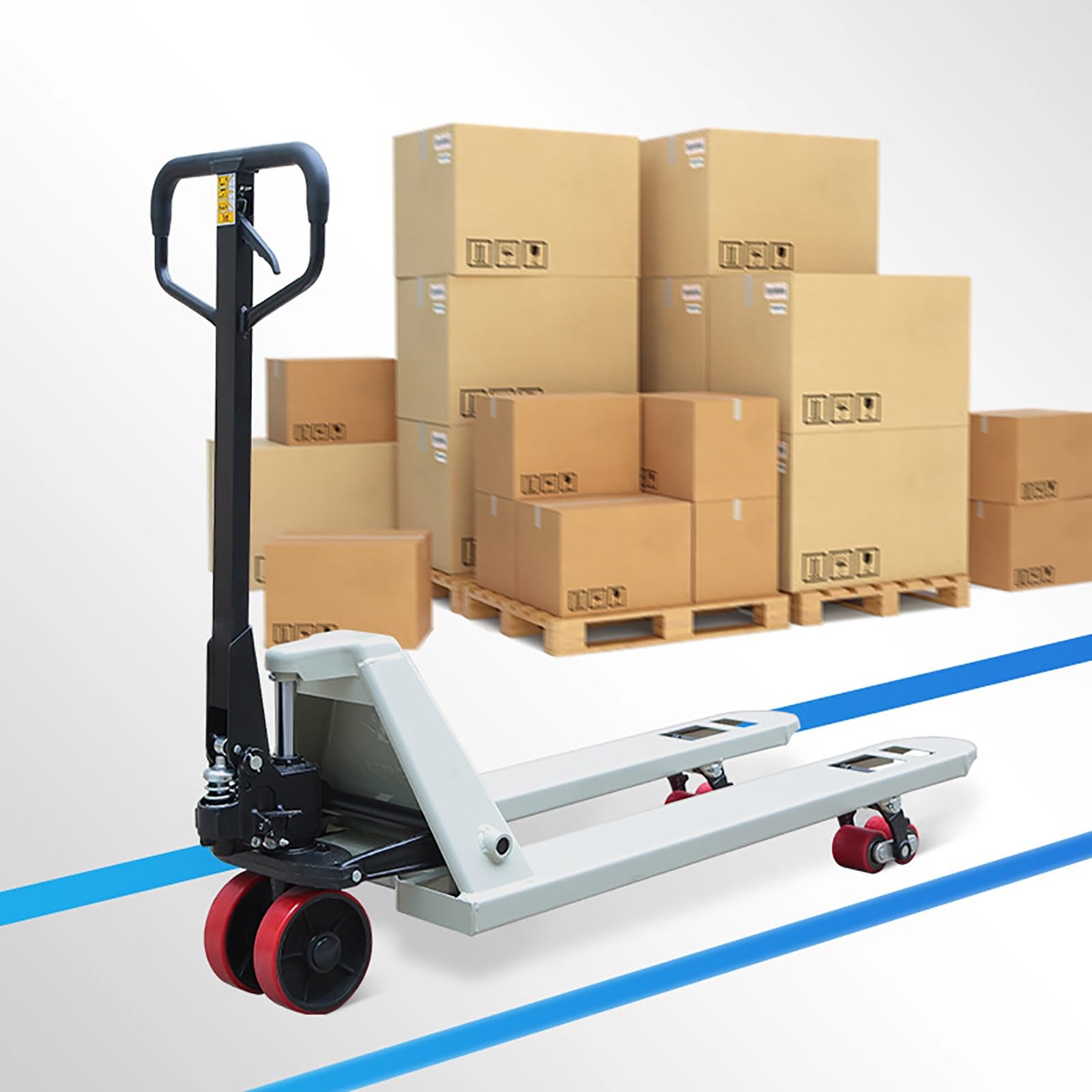 Sollevatore idraulico per pallet, resistente, con ruote in PU, per magazzini e logistiche, ideale per spostare cursori e trasporto di attrezzature