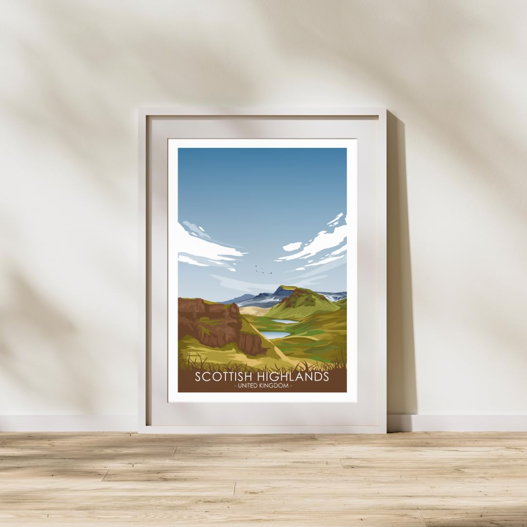 UK Travel Print UK Cities and Shires, Handmade Print Of The Beautiful Places of United Kingdom, UK Artwork Wall Art Poster For New Home Kitchen Print (Scottish Highlands, A4 Unframed Print) - Image 2