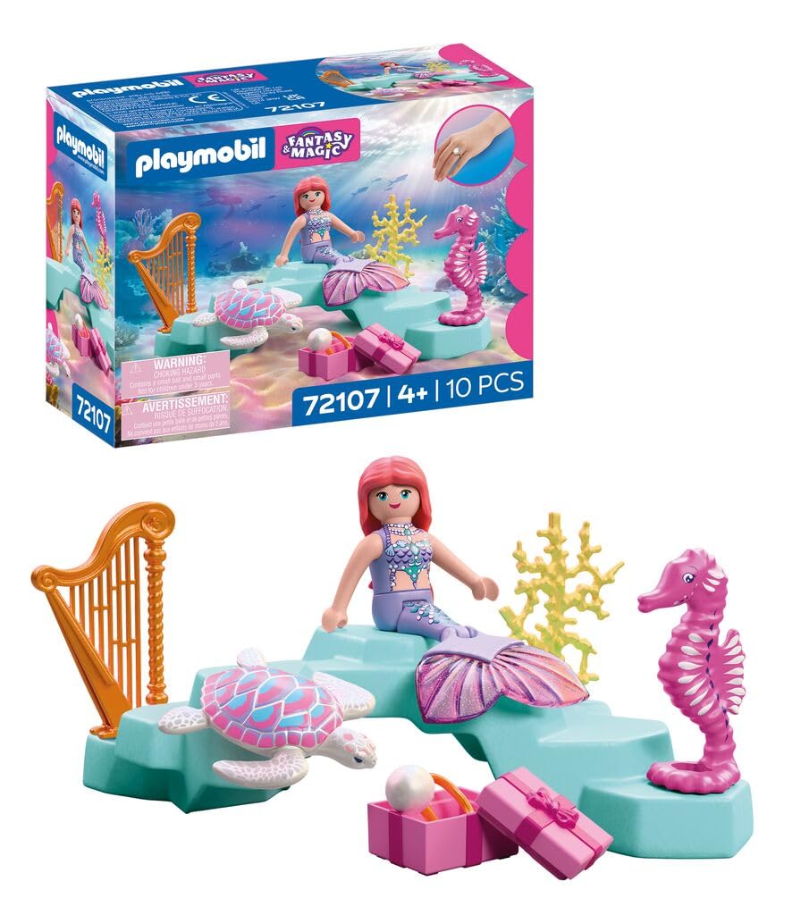Playmobil | Fantasy & Magic | Mermaid with Gift | Underwater Wedding Set with Harp, Ring & Sea Creatures | For Children Aged 4+ | 72107