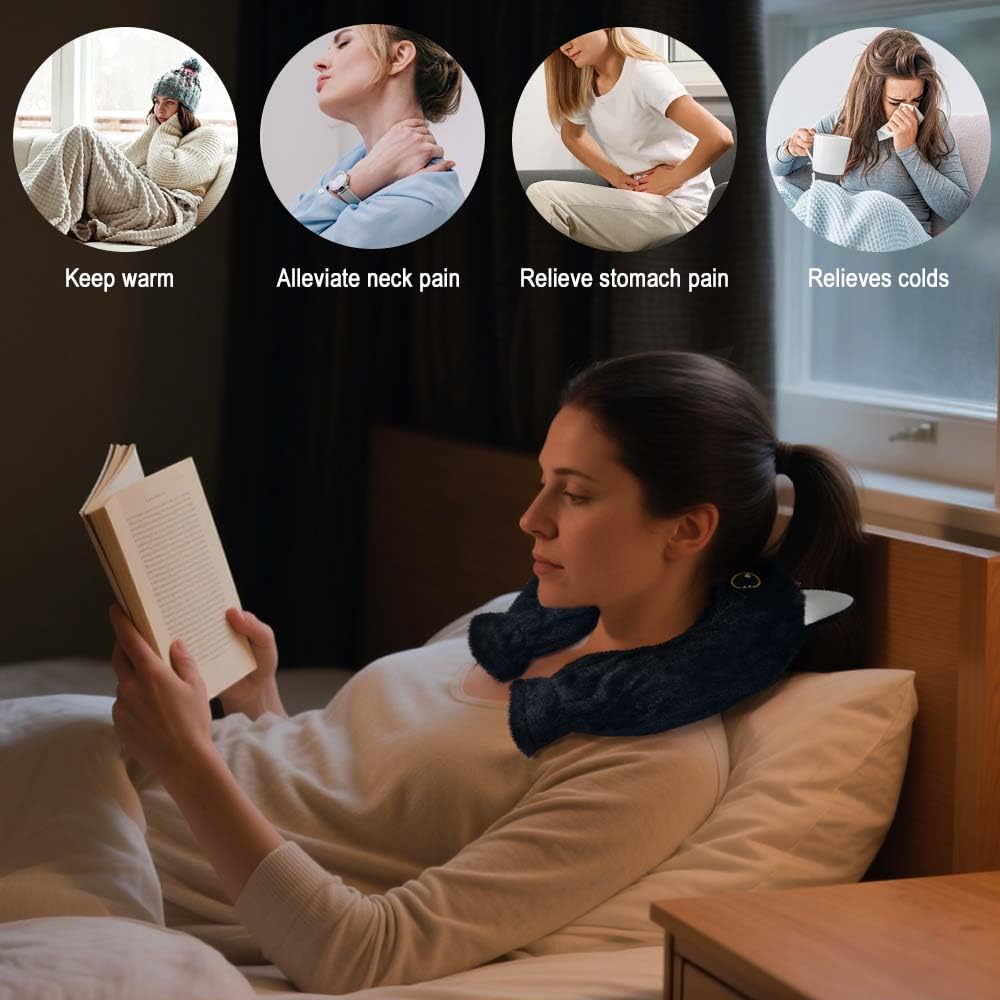 Bouillotte Eau Chaude Avec Housse Douce 1 L, Bouillotte Cervicale Et Epaule, Coussin Chauffant Cervicales Neck Relax, pour Femme, Homme, MèRe, PèRe Enfant (Chat Noir)